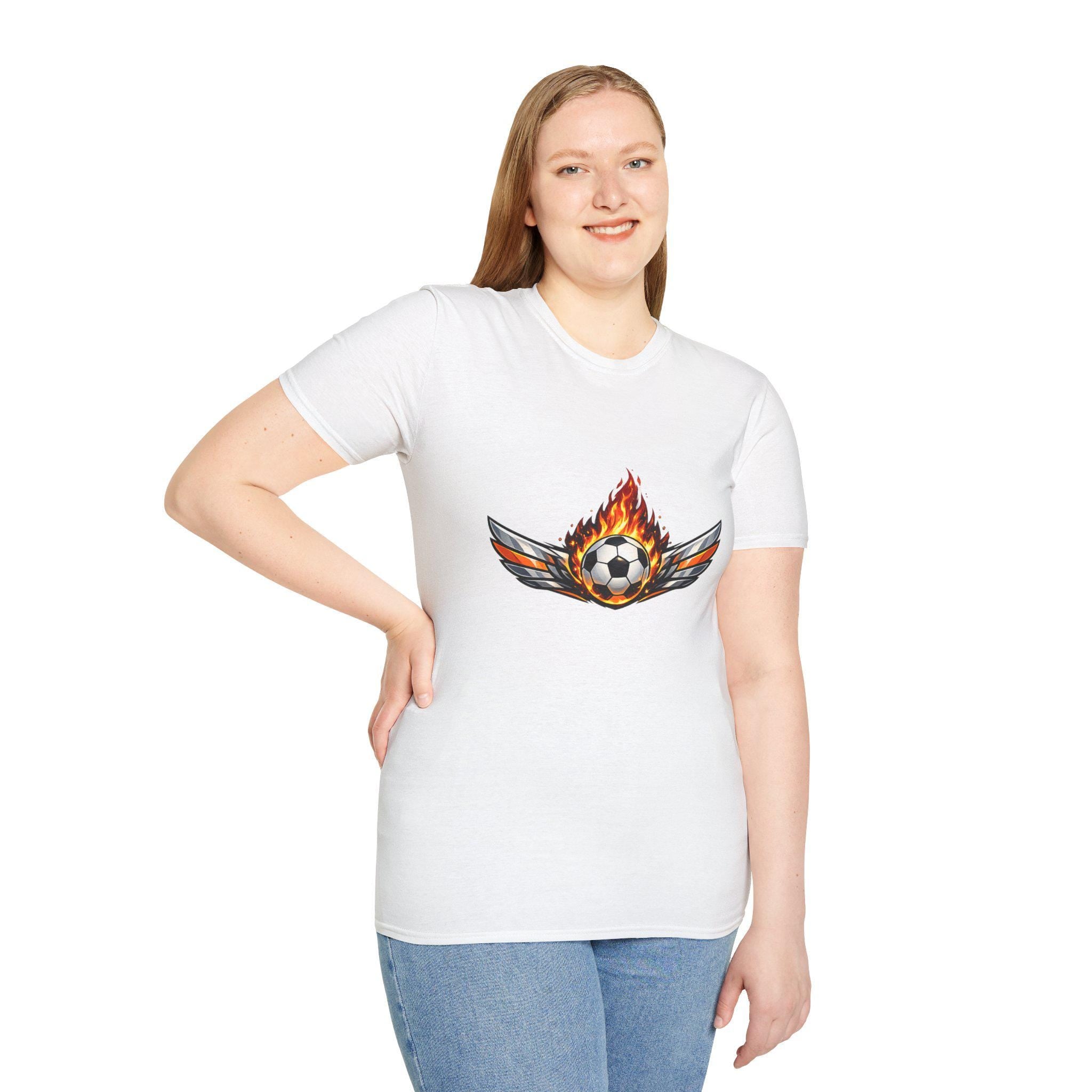 Flaming Soccer Ball Wings T-Shirt | Football Graphic Tee | Minimal Streetwear