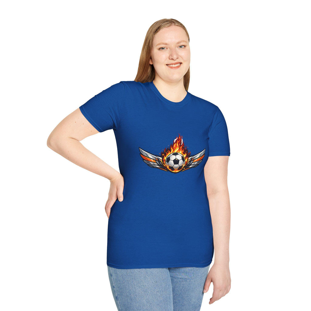 Flaming Soccer Ball Wings T-Shirt | Football Graphic Tee | Minimal Streetwear