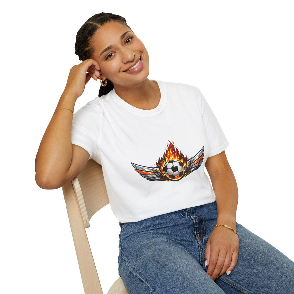 Flaming Soccer Ball Wings T-Shirt | Football Graphic Tee | Minimal Streetwear