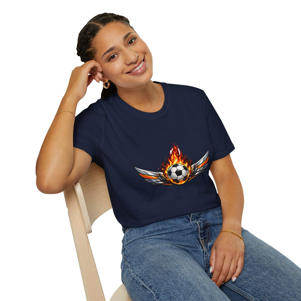 Flaming Soccer Ball Wings T-Shirt | Football Graphic Tee | Minimal Streetwear