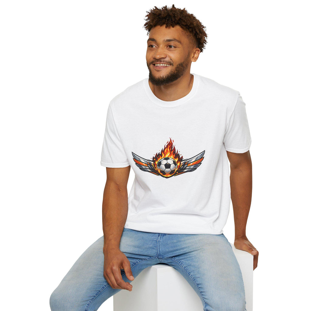 Flaming Soccer Ball Wings T-Shirt | Football Graphic Tee | Minimal Streetwear