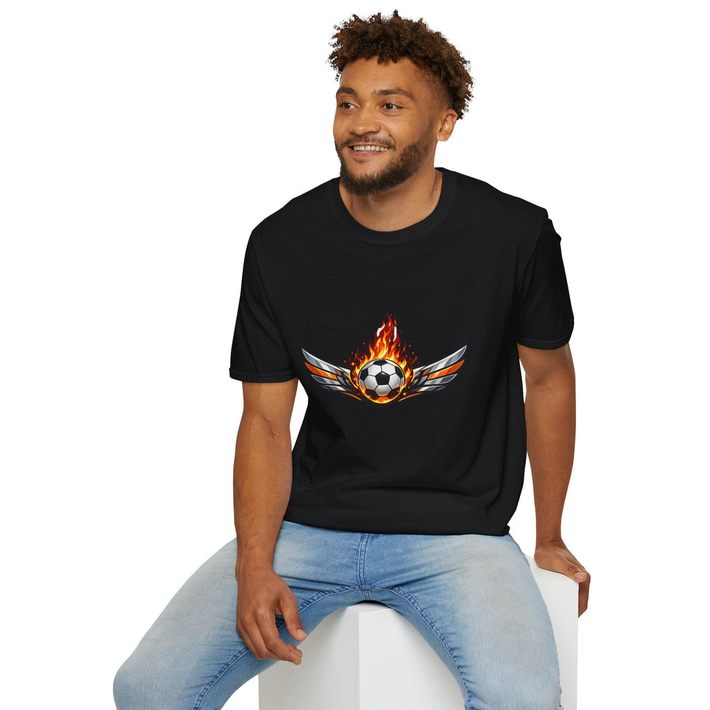 Flaming Soccer Ball Wings T-Shirt | Football Graphic Tee | Minimal Streetwear