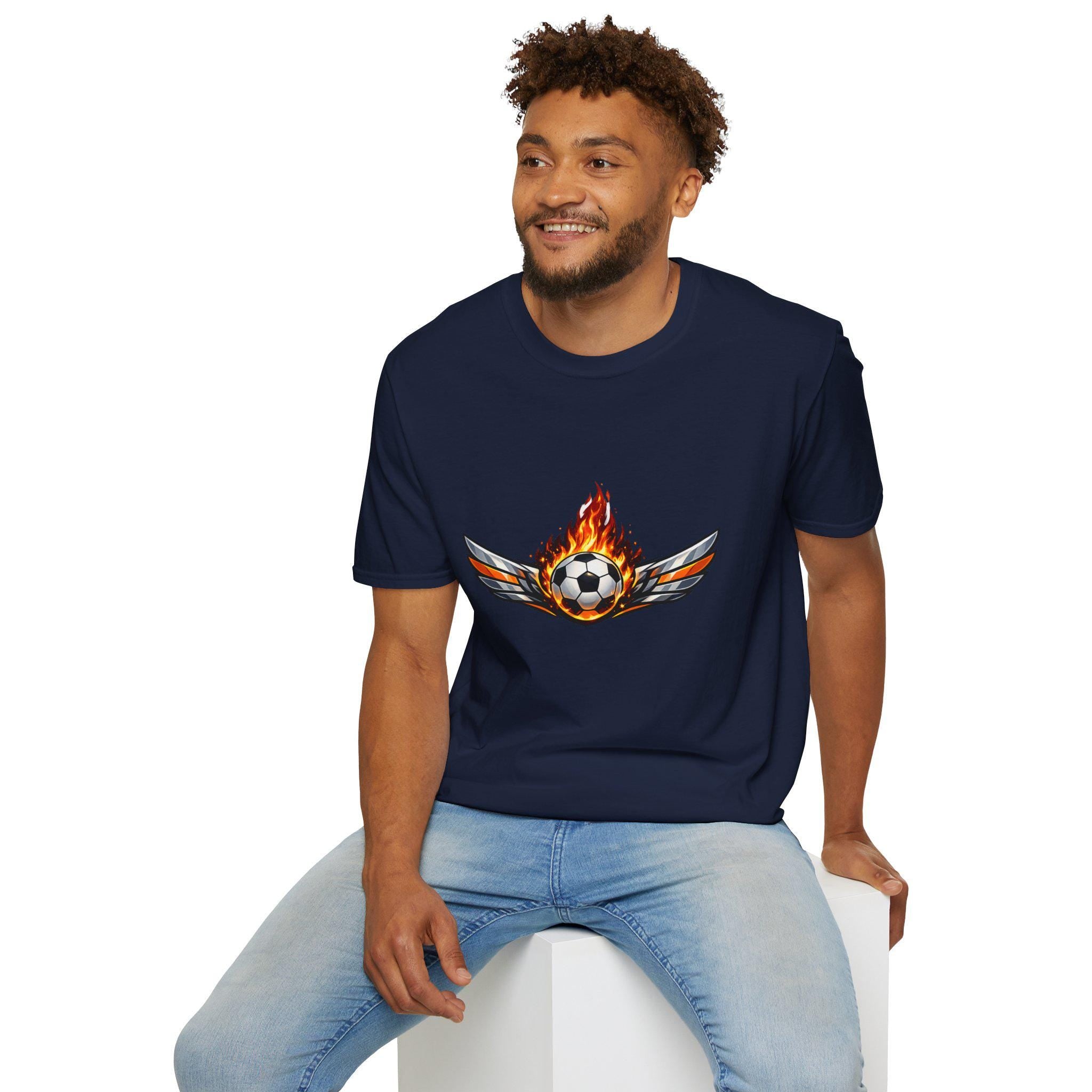 Flaming Soccer Ball Wings T-Shirt | Football Graphic Tee | Minimal Streetwear