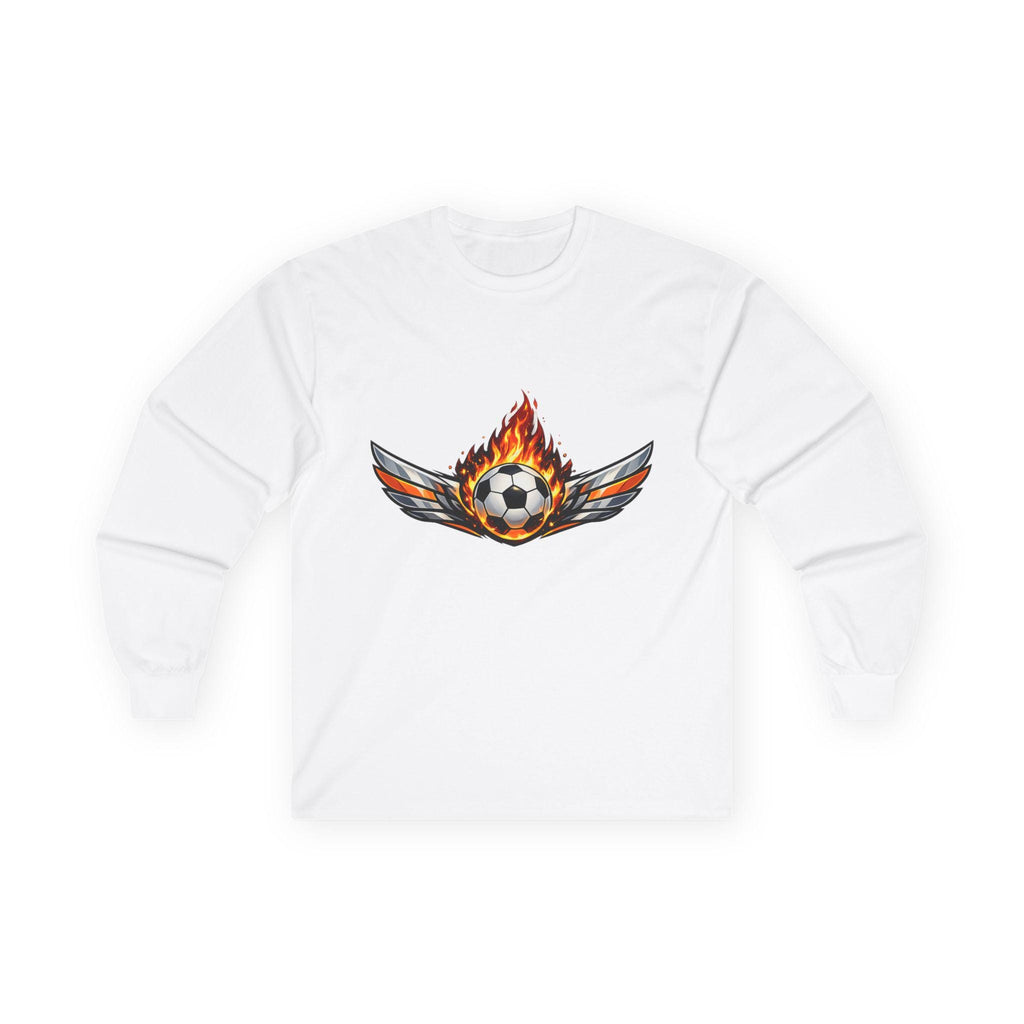 Flaming Soccer Ball Wings Long Sleeve Tee | Soccer Graphic | Minimal Streetwear