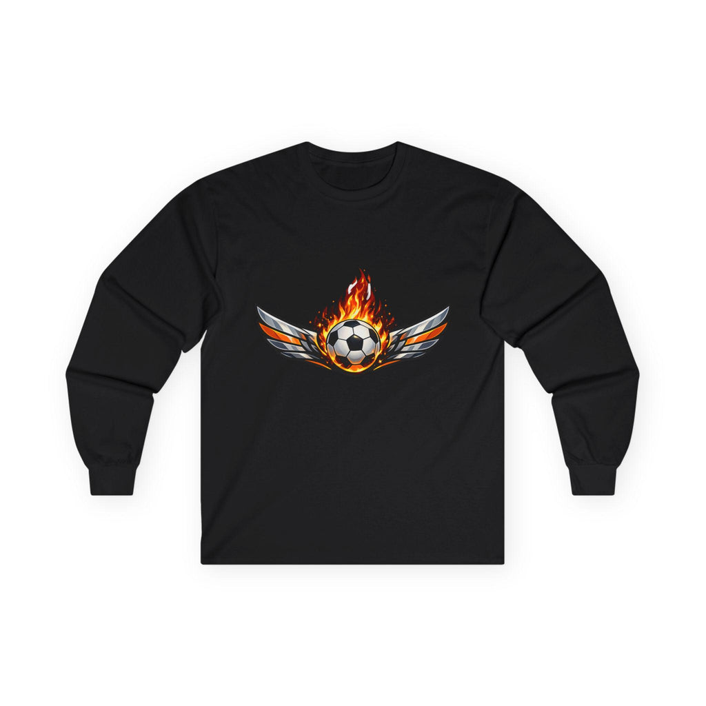 Flaming Soccer Ball Wings Long Sleeve Tee | Soccer Graphic | Minimal Streetwear