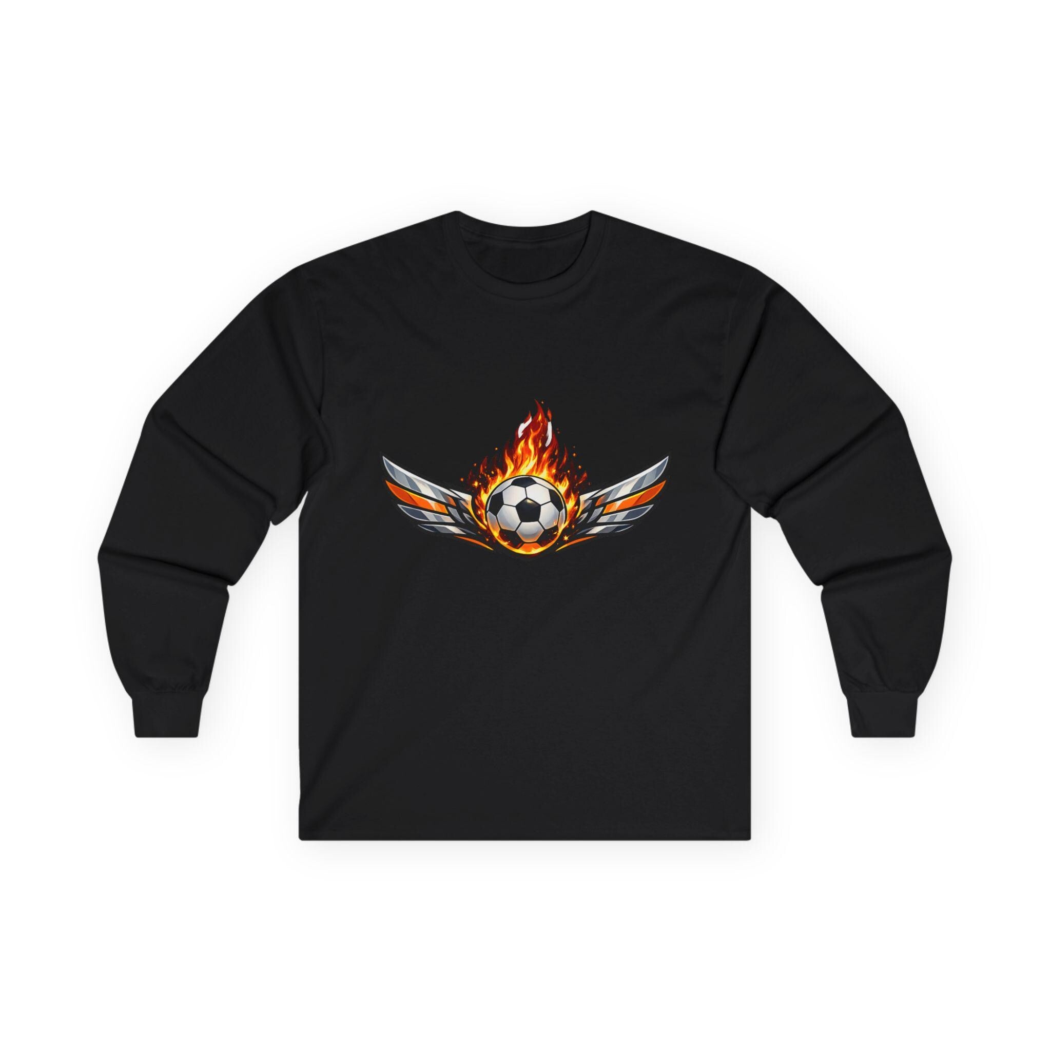 Flaming Soccer Ball Wings Long Sleeve Tee | Soccer Graphic | Minimal Streetwear