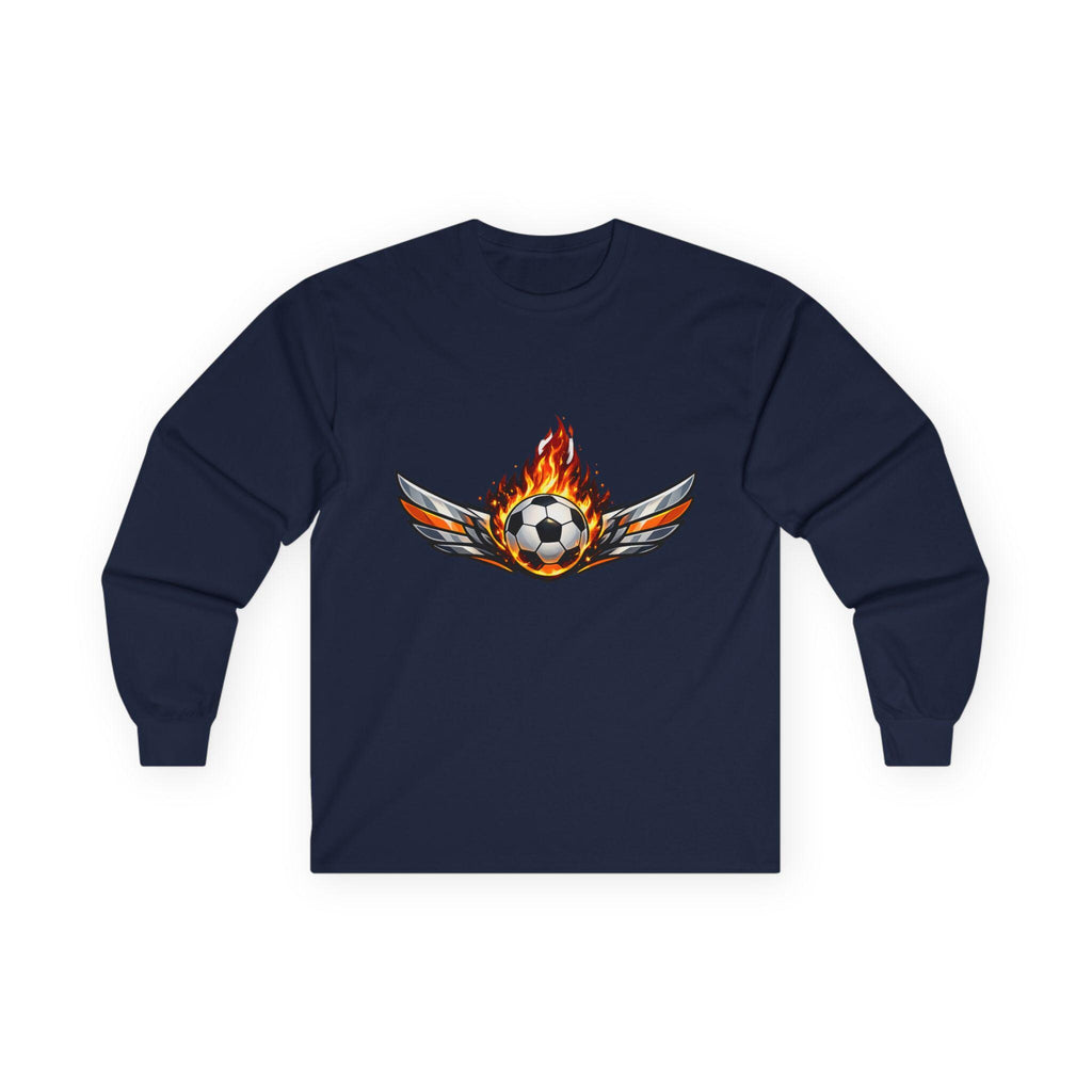 Flaming Soccer Ball Wings Long Sleeve Tee | Soccer Graphic | Minimal Streetwear