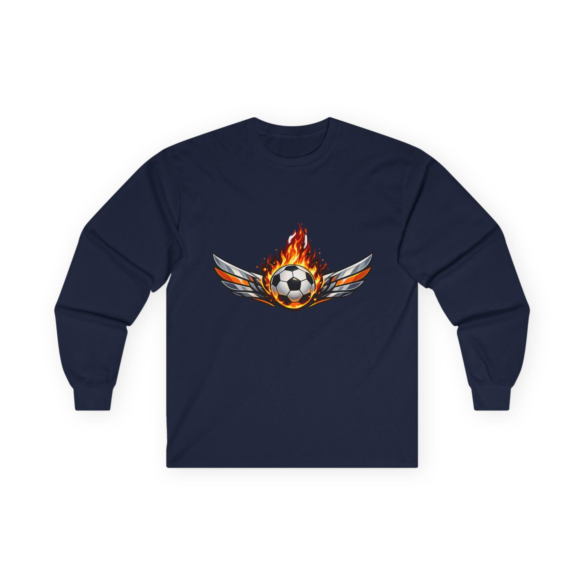 Flaming Soccer Ball Wings Long Sleeve Tee | Soccer Graphic | Minimal Streetwear