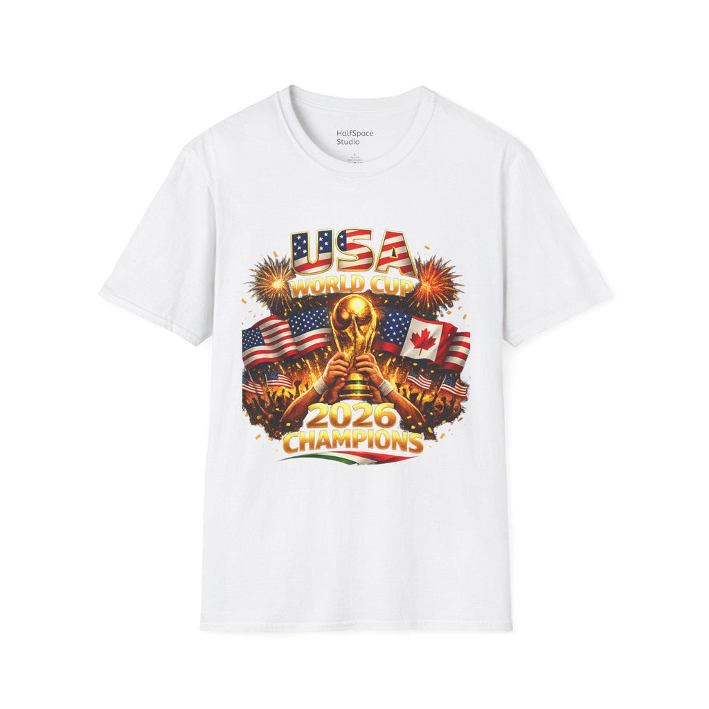 USA World Cup 2026 Champions T-Shirt | Soccer Trophy, Flags, Fireworks