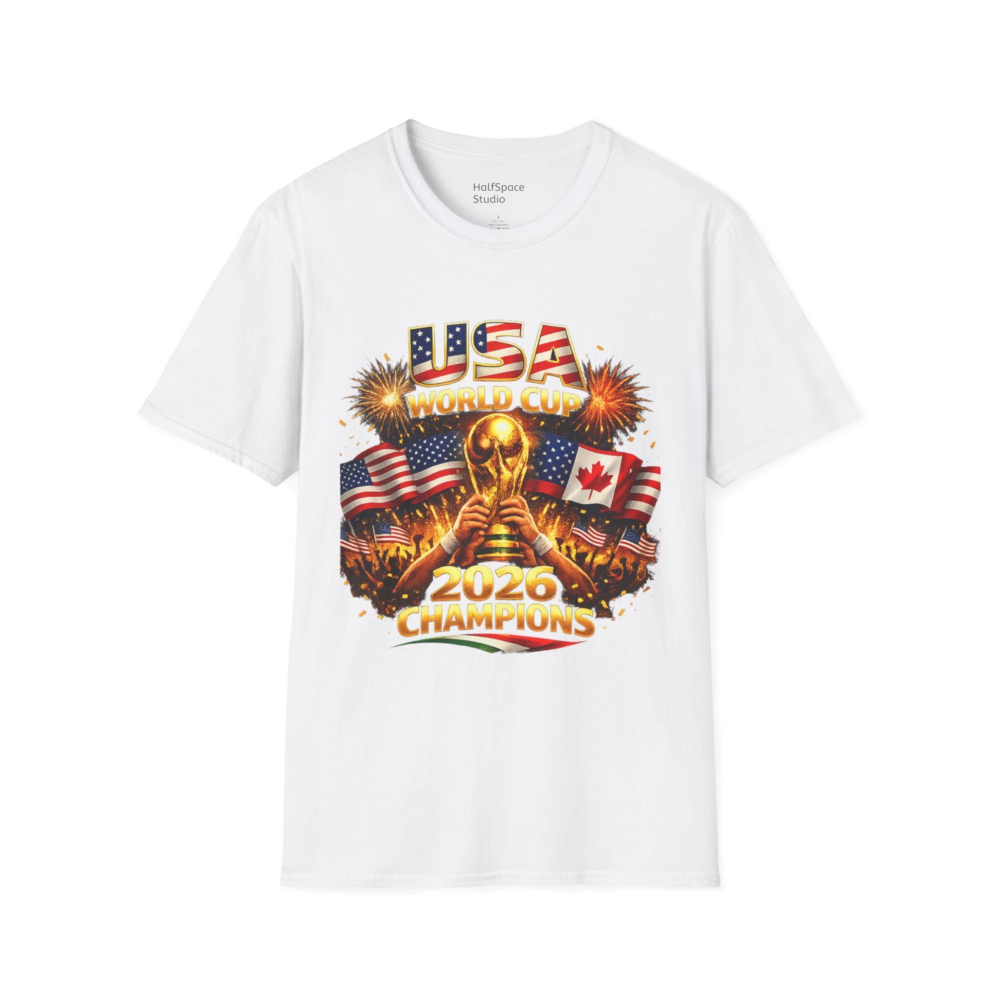 USA World Cup 2026 Champions T-Shirt | Soccer Trophy, Flags, Fireworks
