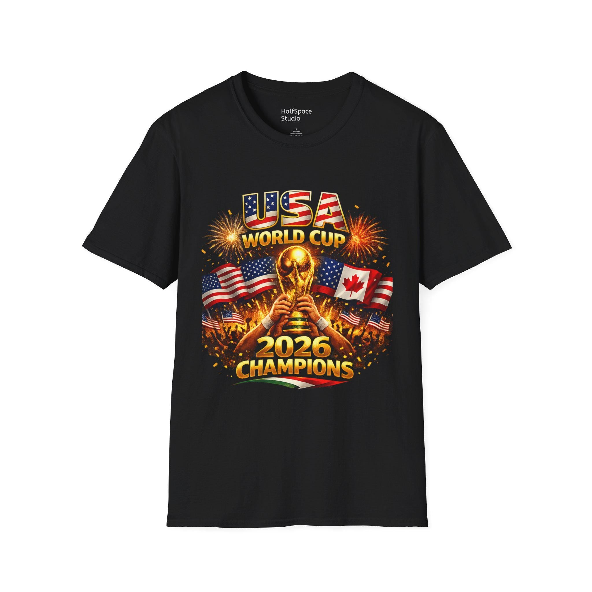 USA World Cup 2026 Champions T-Shirt | Soccer Trophy, Flags, Fireworks