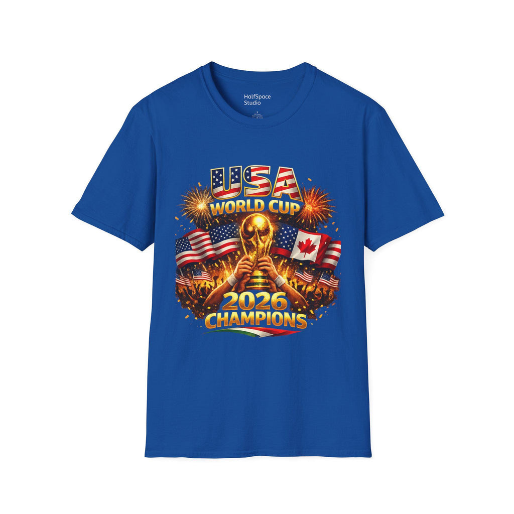 USA World Cup 2026 Champions T-Shirt | Soccer Trophy, Flags, Fireworks