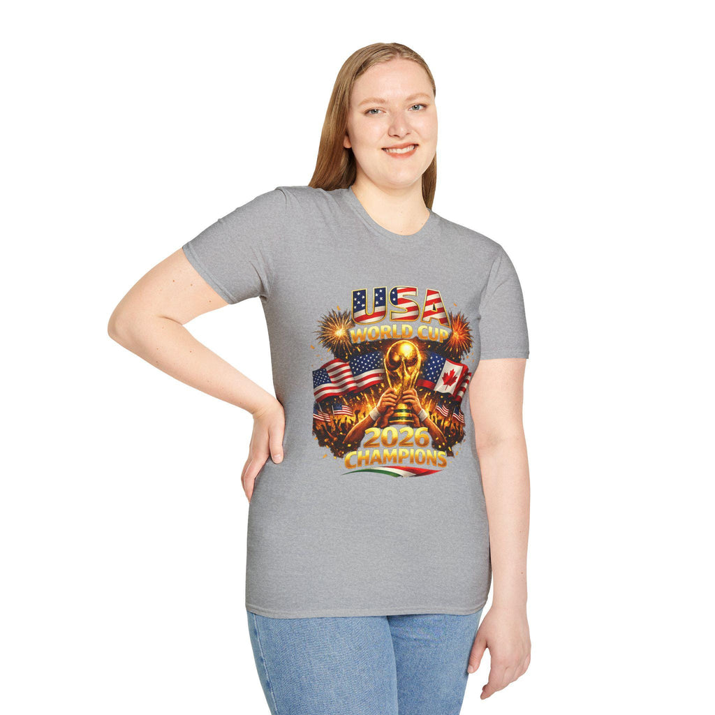 USA World Cup 2026 Champions T-Shirt | Soccer Trophy, Flags, Fireworks