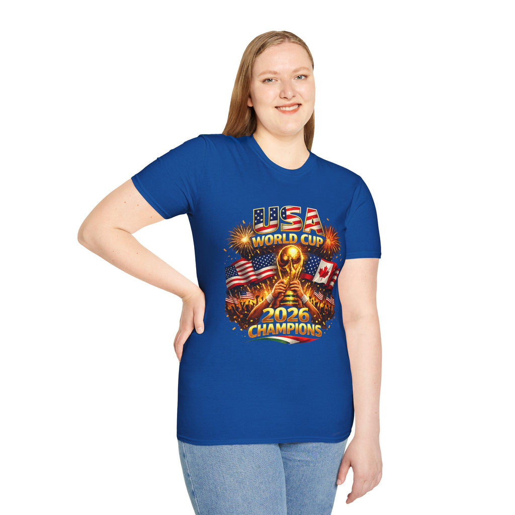 USA World Cup 2026 Champions T-Shirt | Soccer Trophy, Flags, Fireworks