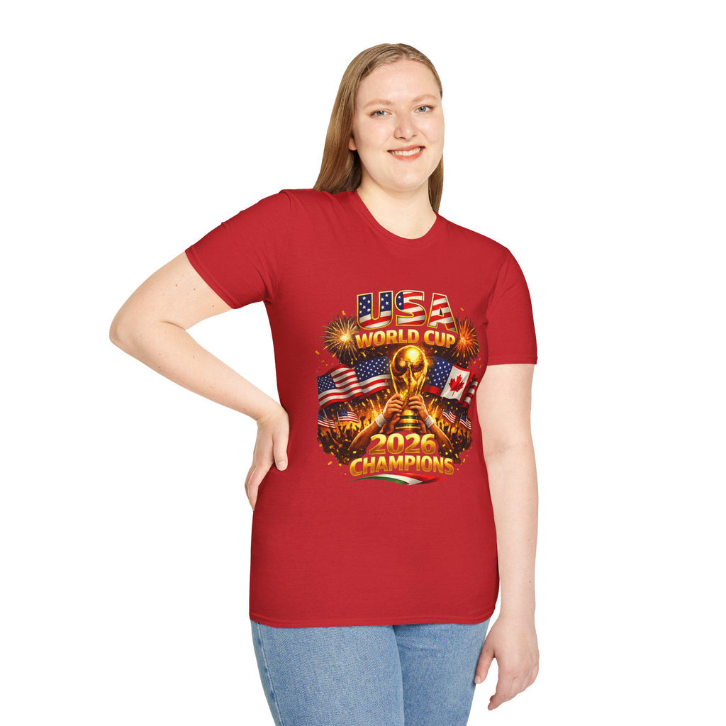USA World Cup 2026 Champions T-Shirt | Soccer Trophy, Flags, Fireworks