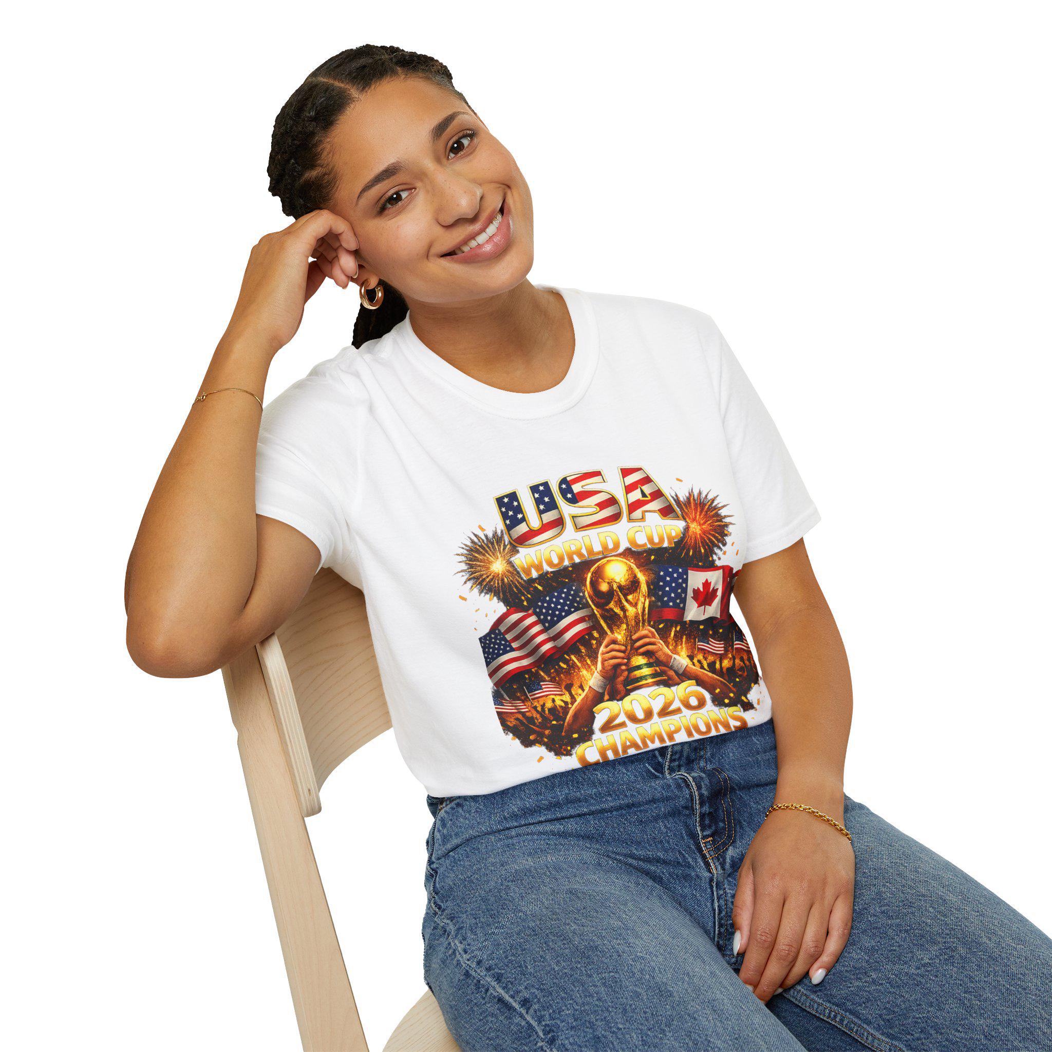 USA World Cup 2026 Champions T-Shirt | Soccer Trophy, Flags, Fireworks
