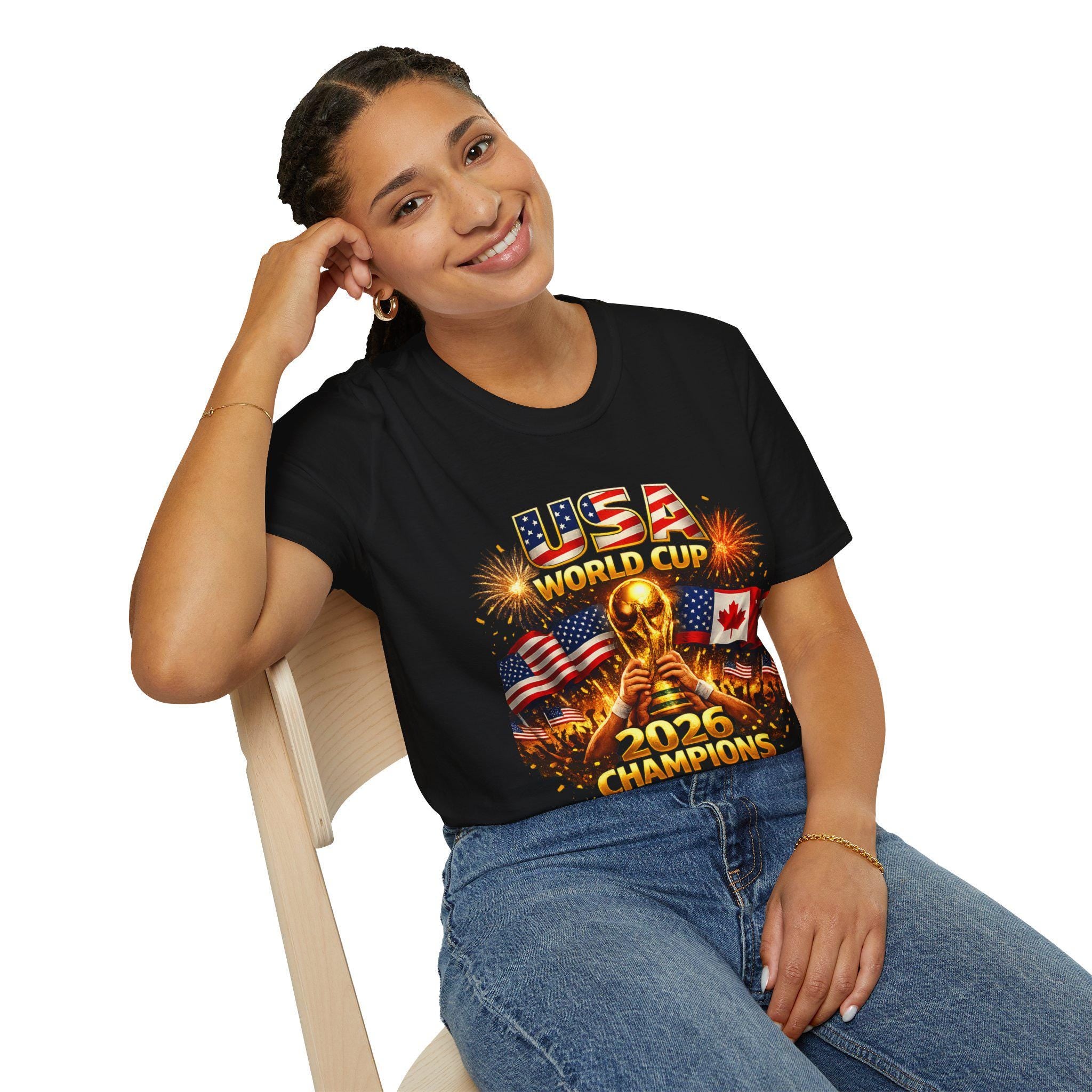 USA World Cup 2026 Champions T-Shirt | Soccer Trophy, Flags, Fireworks