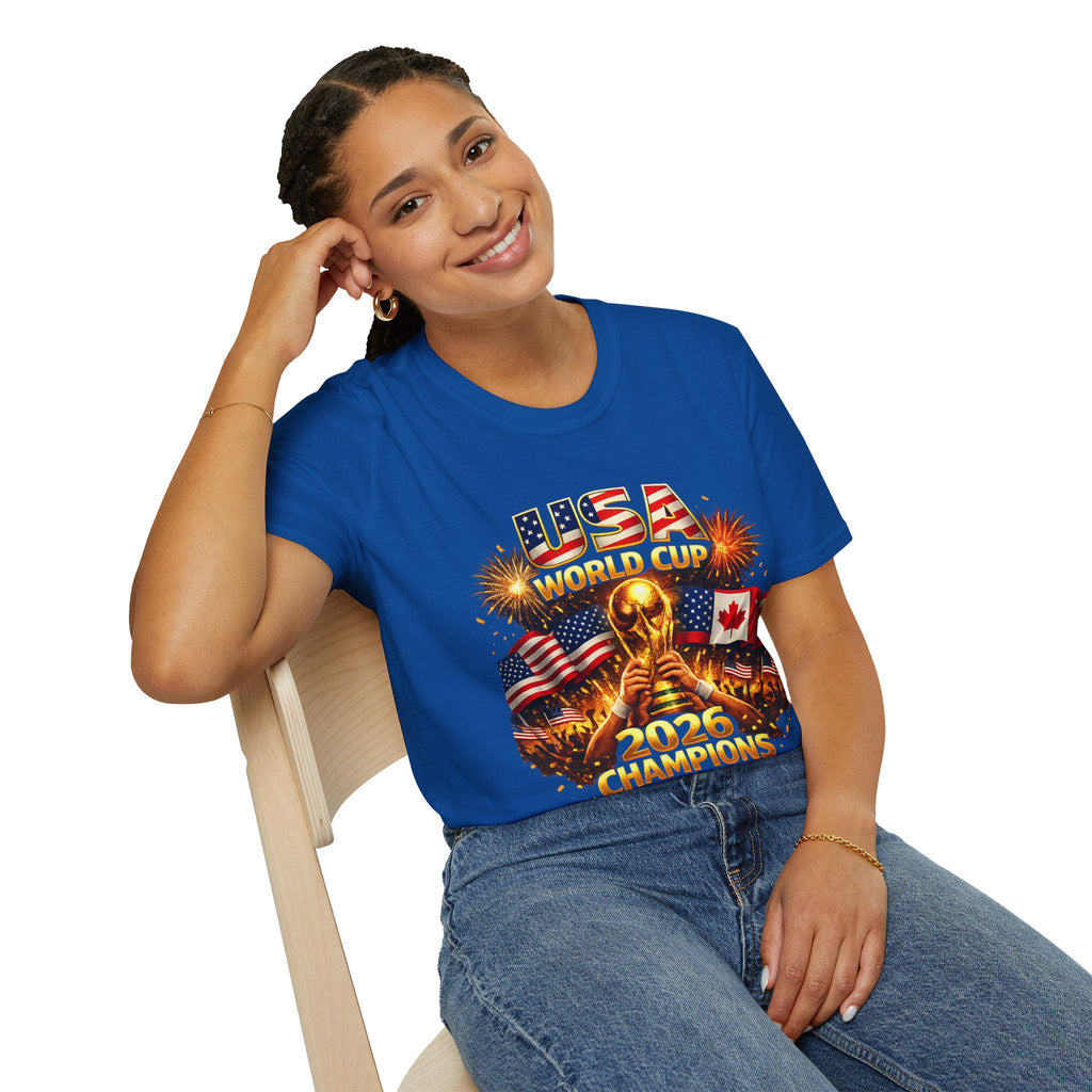 USA World Cup 2026 Champions T-Shirt | Soccer Trophy, Flags, Fireworks