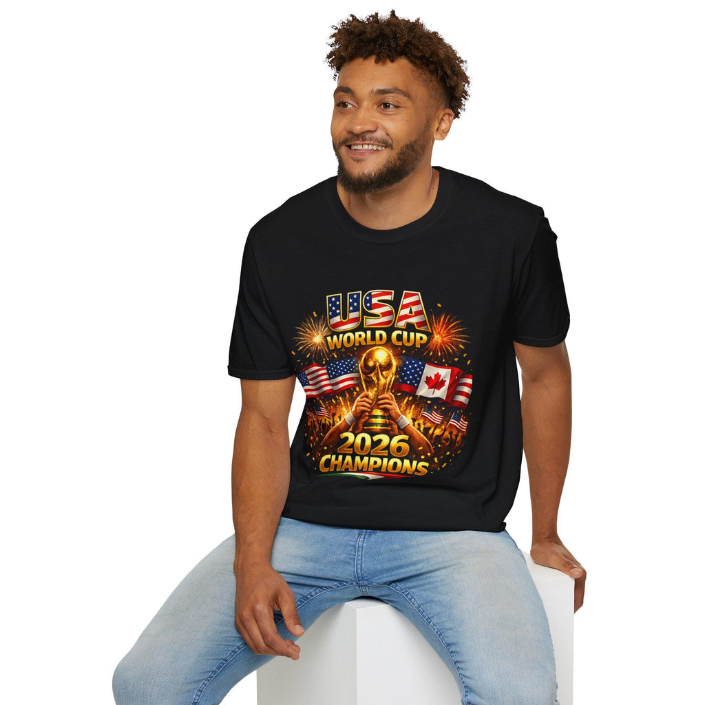 USA World Cup 2026 Champions T-Shirt | Soccer Trophy, Flags, Fireworks