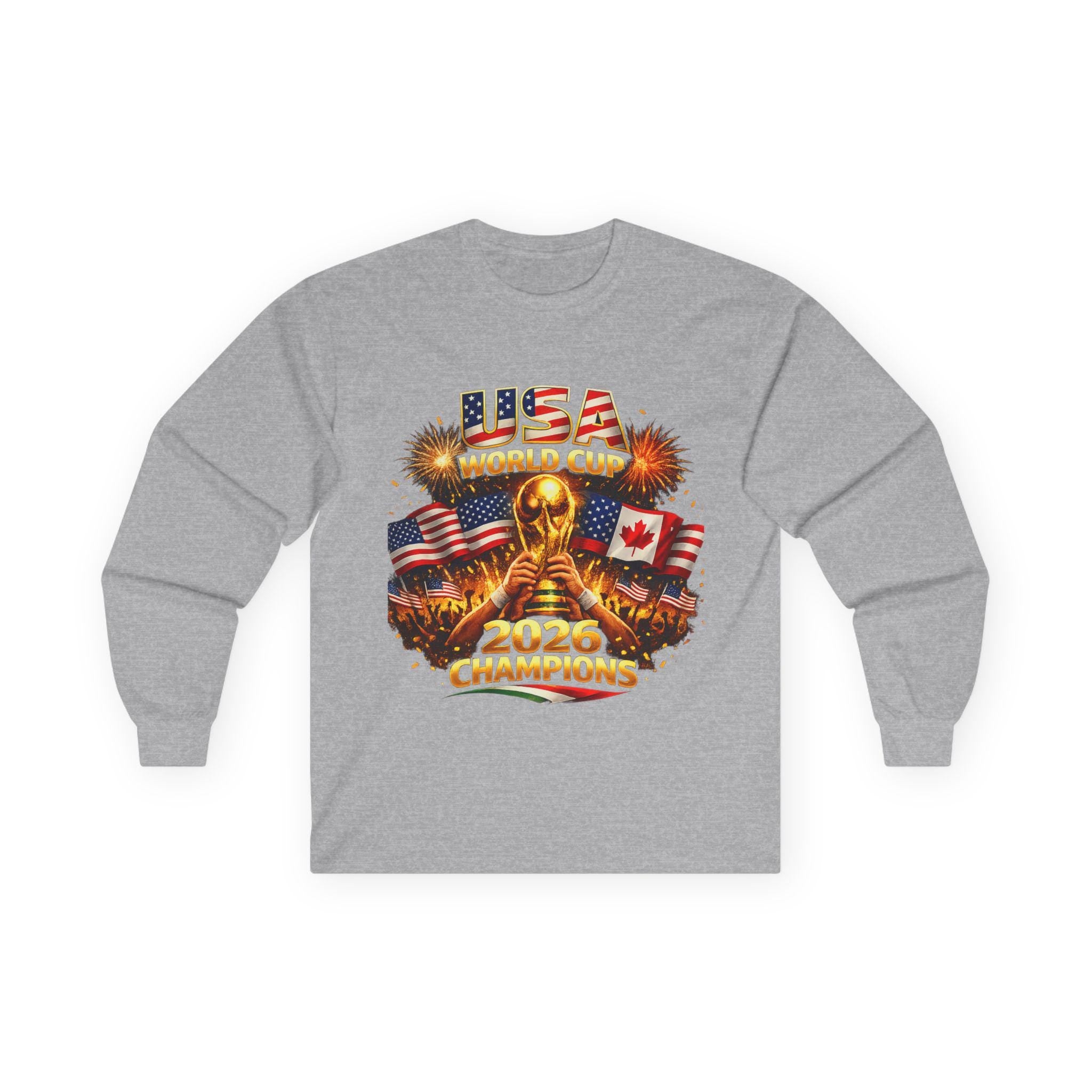 USA World Cup Champions 2020 Long Sleeve Tee | Soccer Trophy Flags