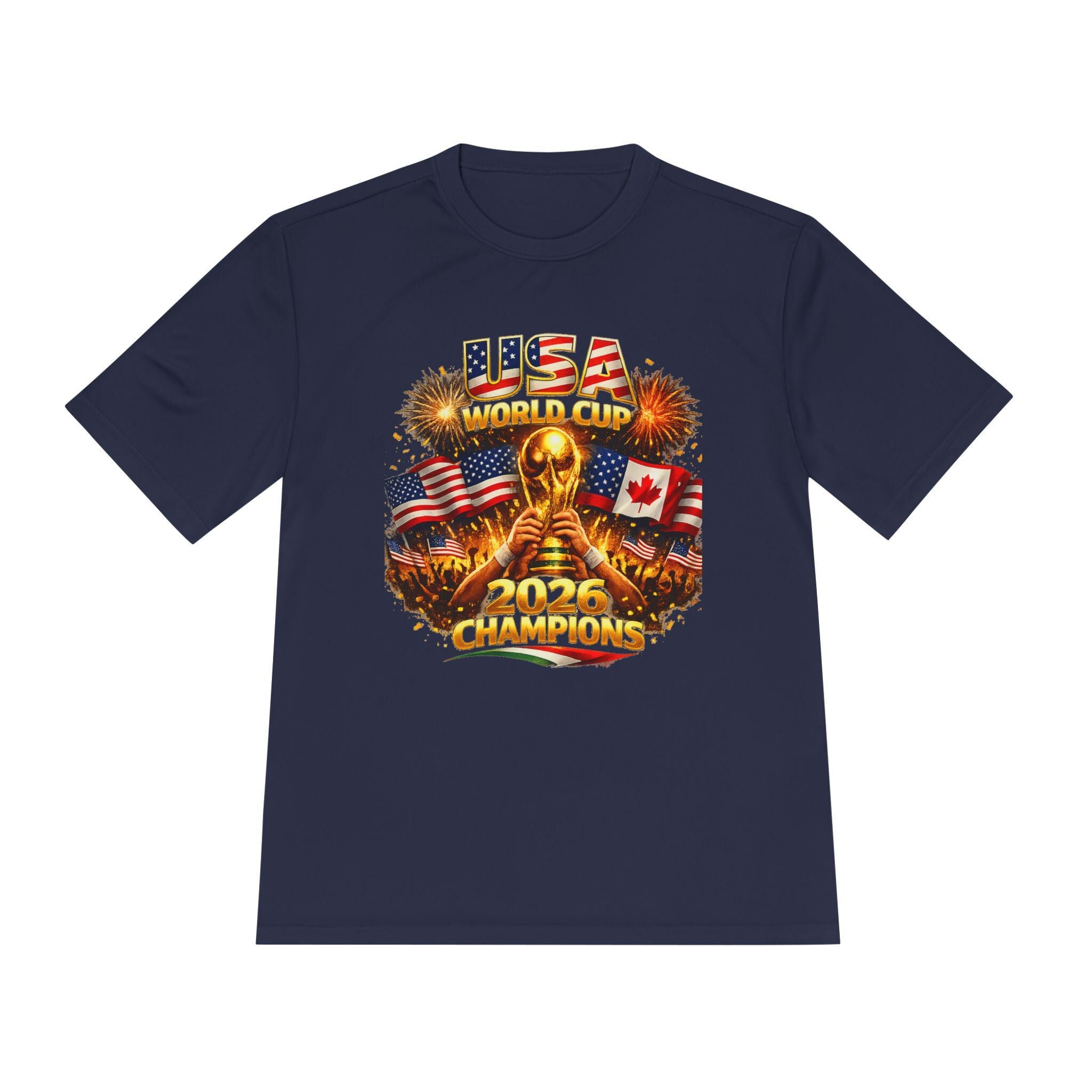 USA World Champions Trophy 2026 Tee | American Flag, Fireworks, Gold Cup