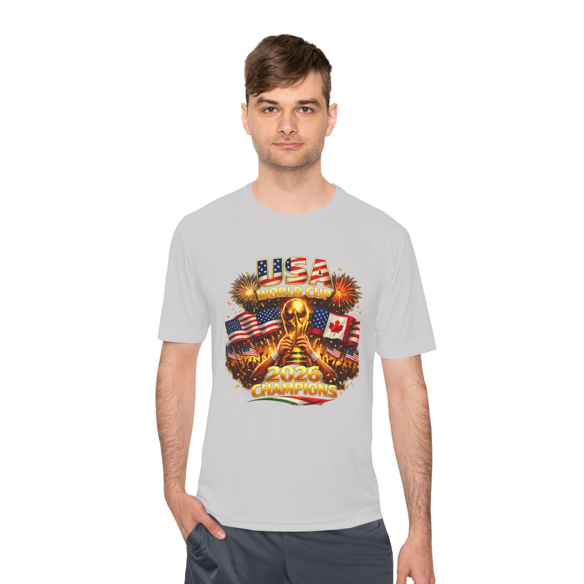 USA World Champions Trophy 2026 Tee | American Flag, Fireworks, Gold Cup