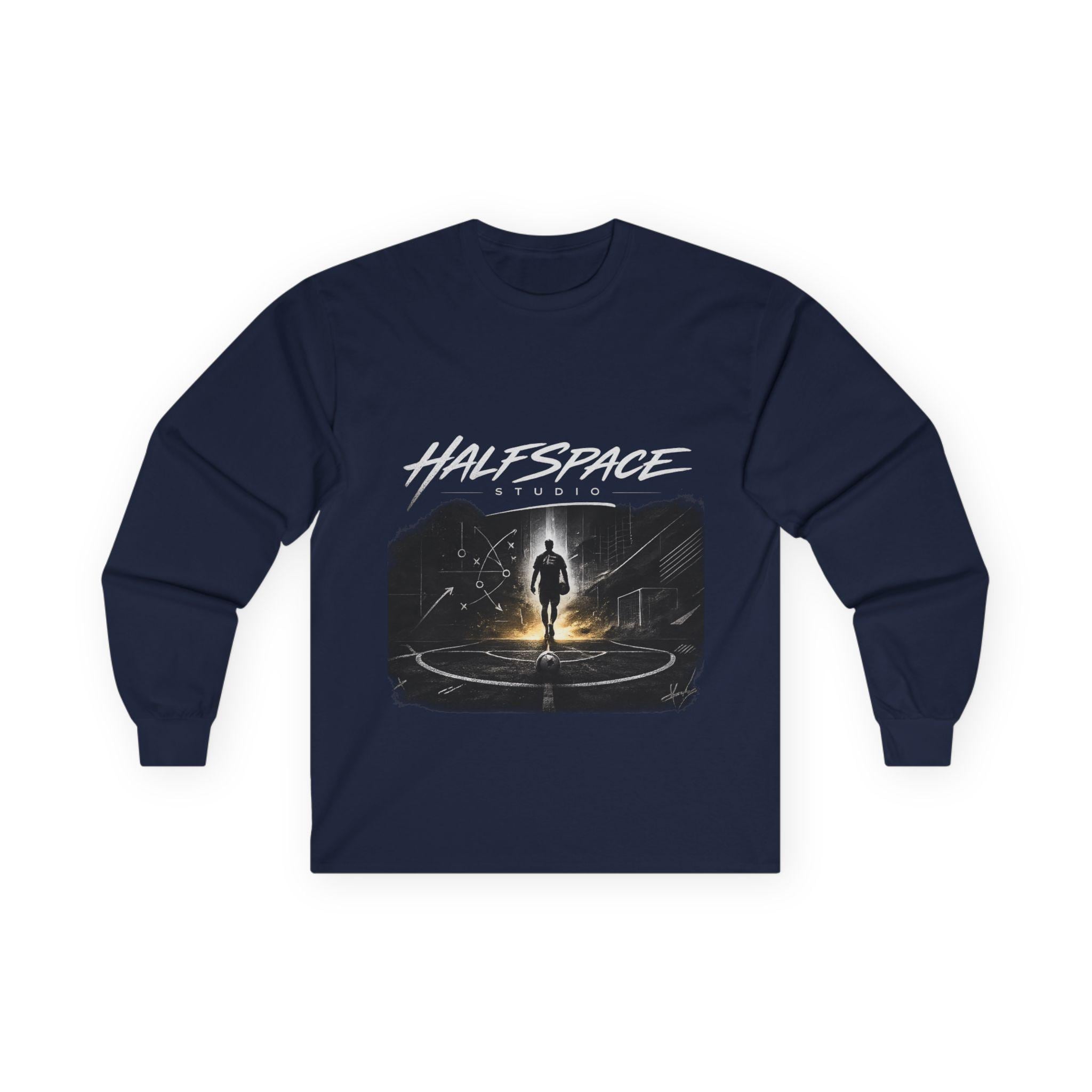 Halfspace Astronaut Silhouette Long Sleeve Tee | Sci-Fi Space x Football Illustration-HalfSpace Studios.