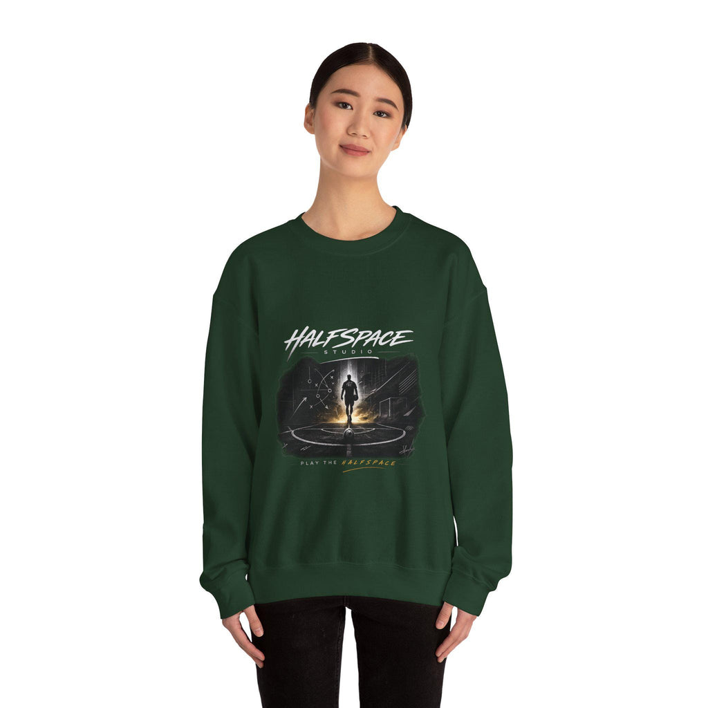 Silhouette Portal Walk, Sweatshirt | Lone Figure, Night Sky, Glowing Circle xFootball-HalfSpace Studio.