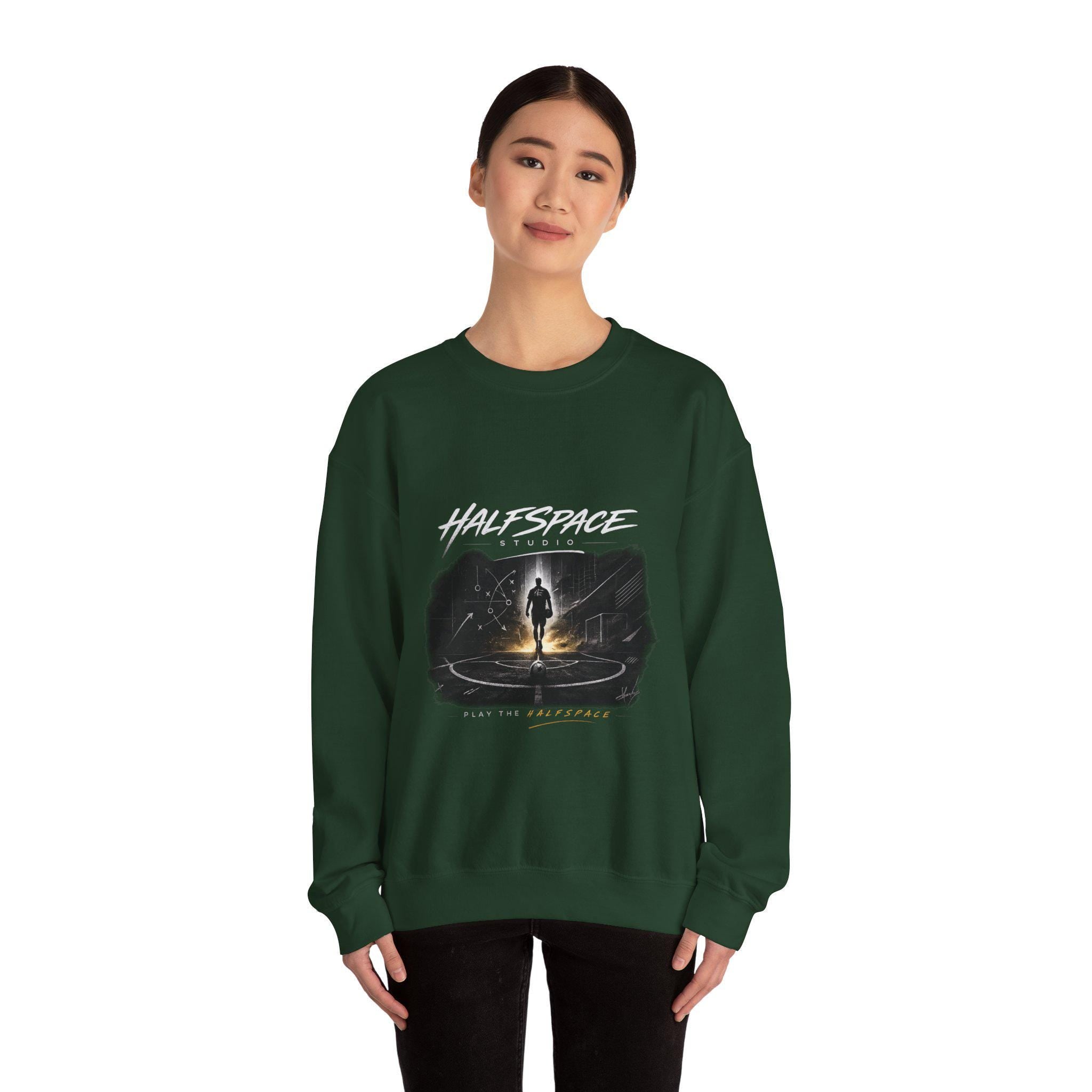 Silhouette Portal Walk, Sweatshirt | Lone Figure, Night Sky, Glowing Circle xFootball-HalfSpace Studio.