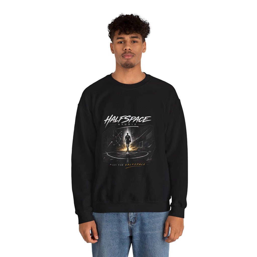 Silhouette Portal Walk, Sweatshirt | Lone Figure, Night Sky, Glowing Circle xFootball-HalfSpace Studio.