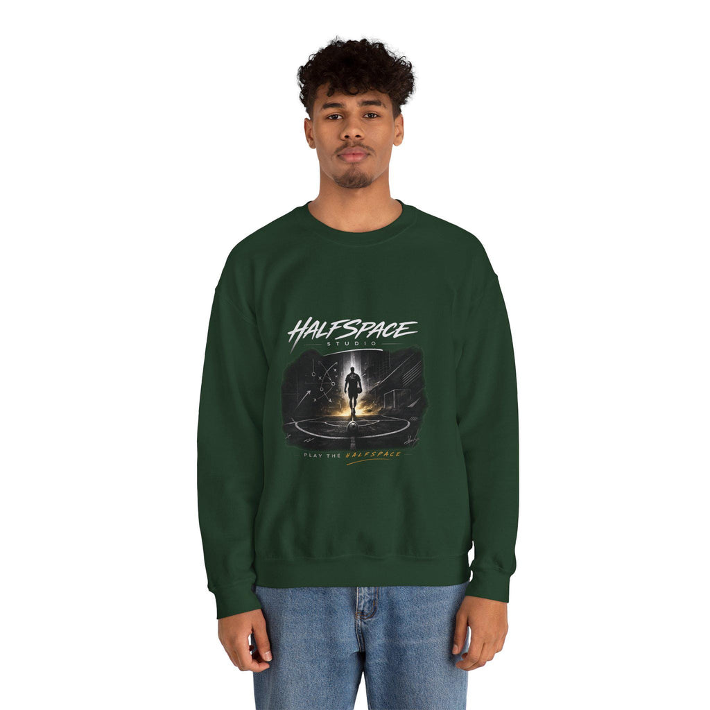 Silhouette Portal Walk, Sweatshirt | Lone Figure, Night Sky, Glowing Circle xFootball-HalfSpace Studio.