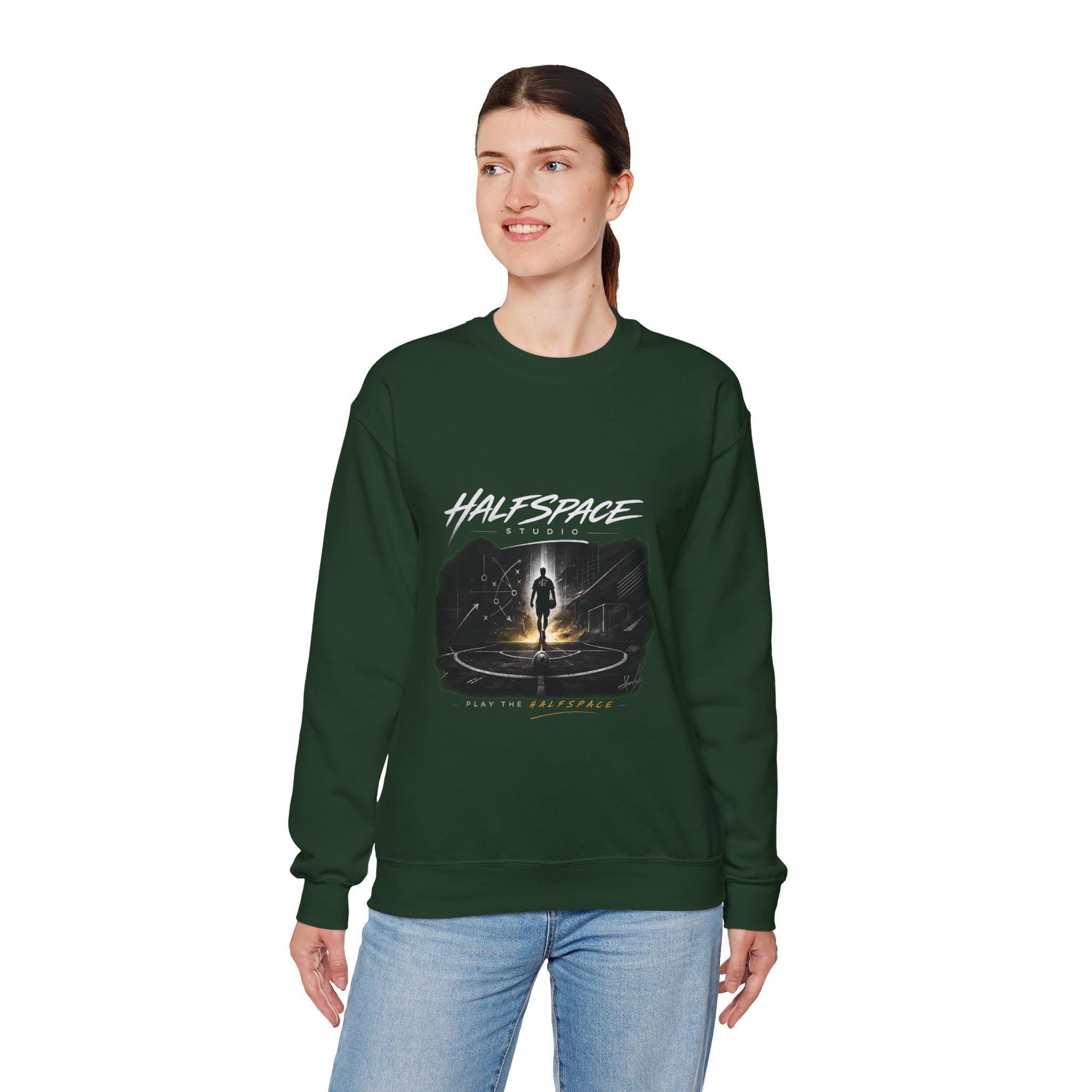 Silhouette Portal Walk, Sweatshirt | Lone Figure, Night Sky, Glowing Circle xFootball-HalfSpace Studio.