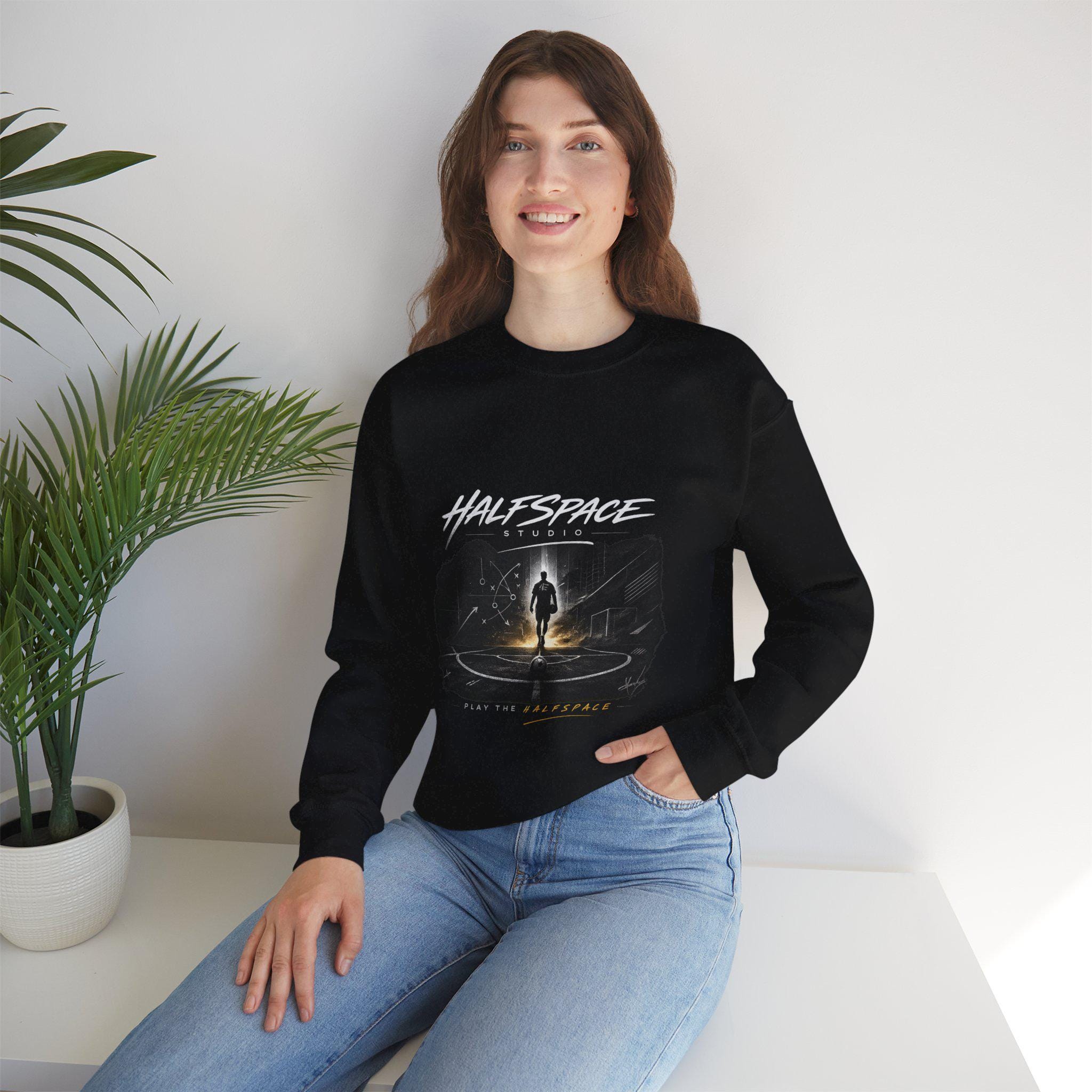 Silhouette Portal Walk, Sweatshirt | Lone Figure, Night Sky, Glowing Circle xFootball-HalfSpace Studio.