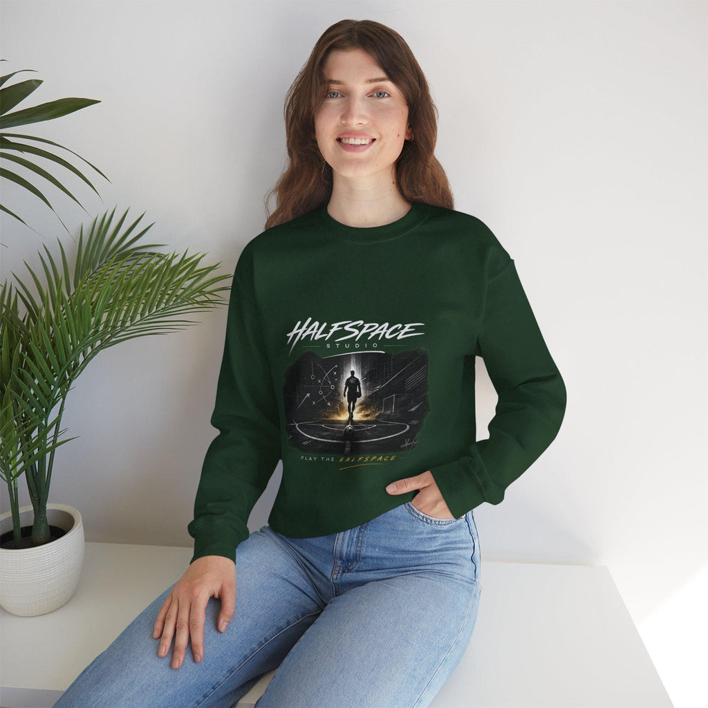 Silhouette Portal Walk, Sweatshirt | Lone Figure, Night Sky, Glowing Circle xFootball-HalfSpace Studio.