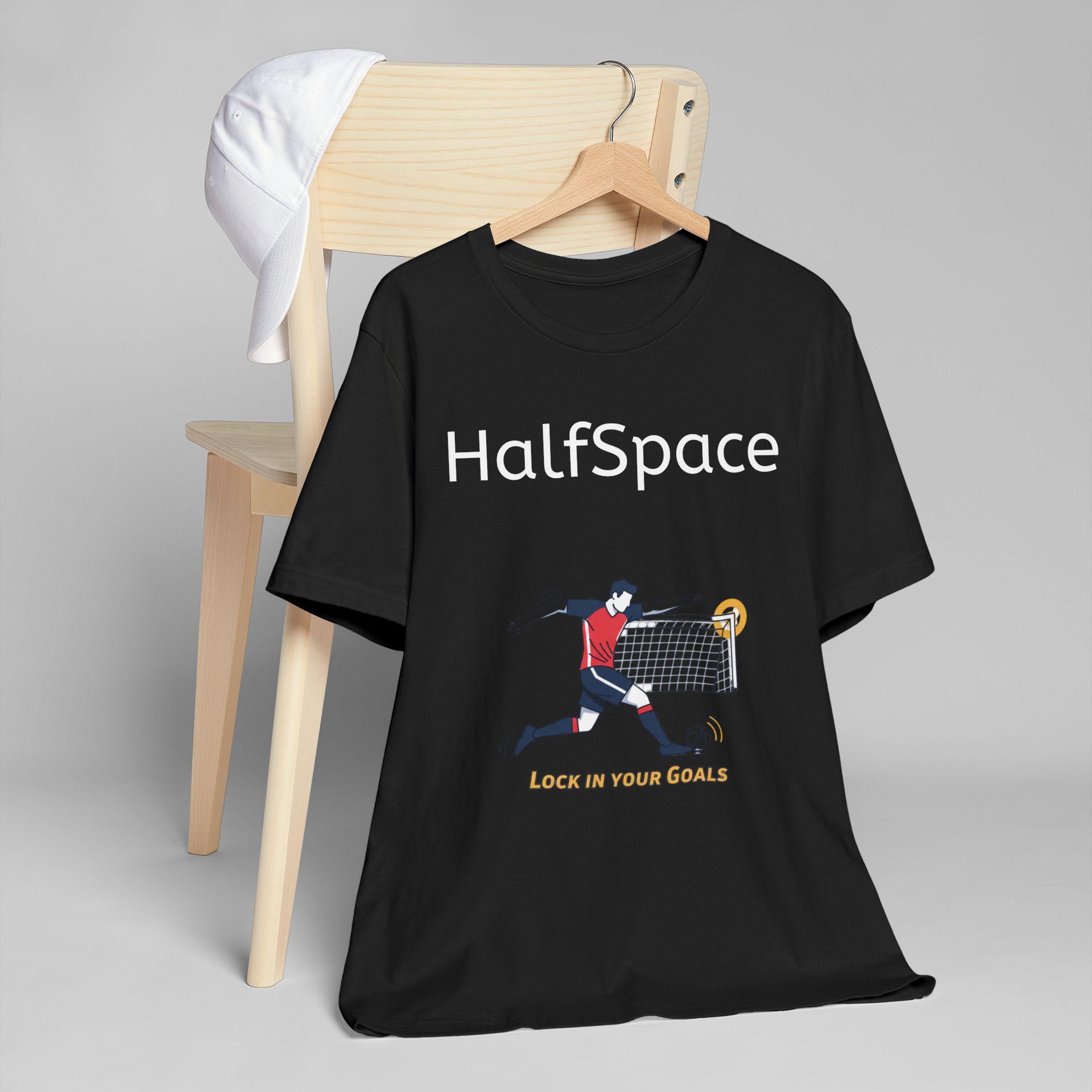 HalfSpace Soccer Player T-Shirt | Lock In Your Goals design
