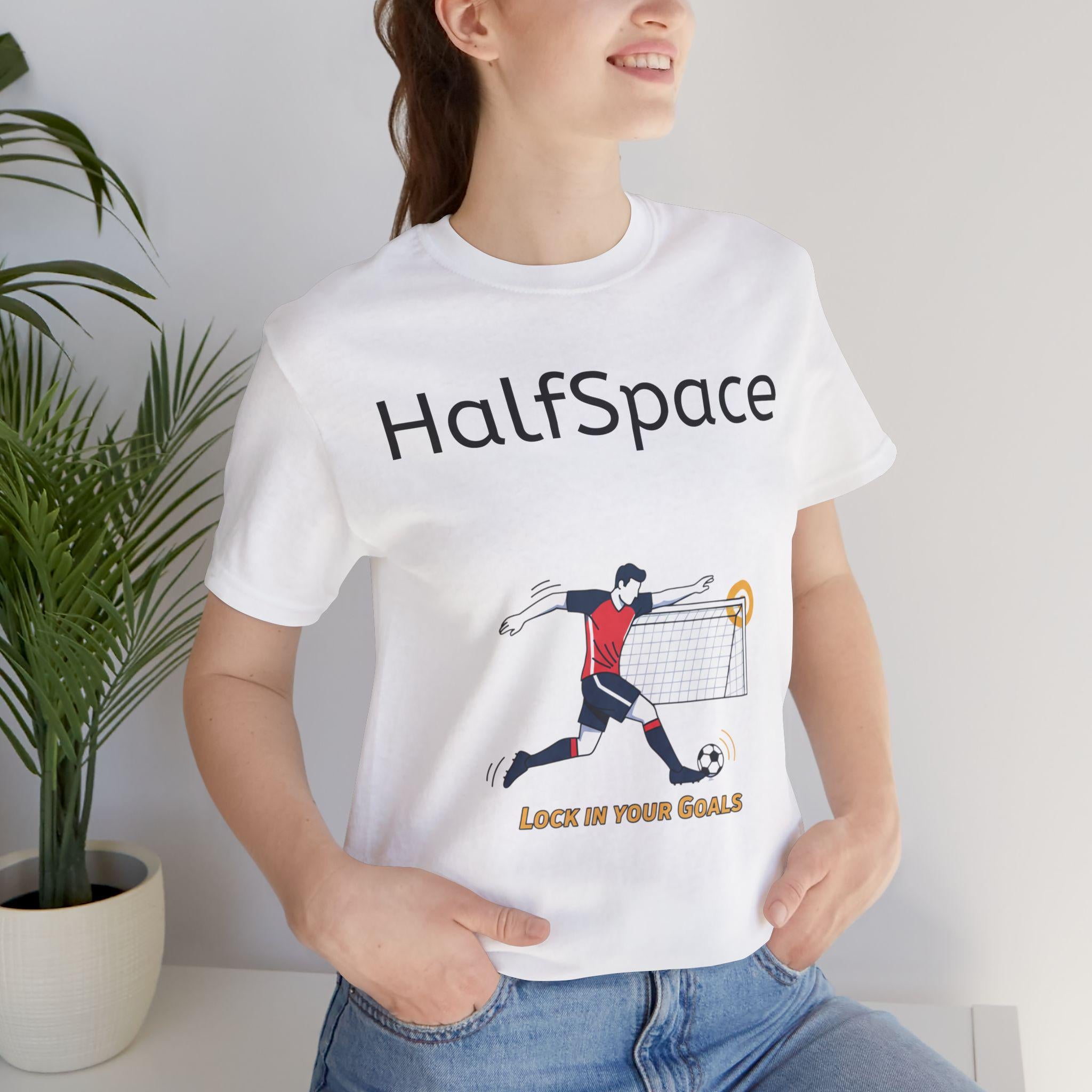 HalfSpace Soccer Player T-Shirt | Lock In Your Goals design