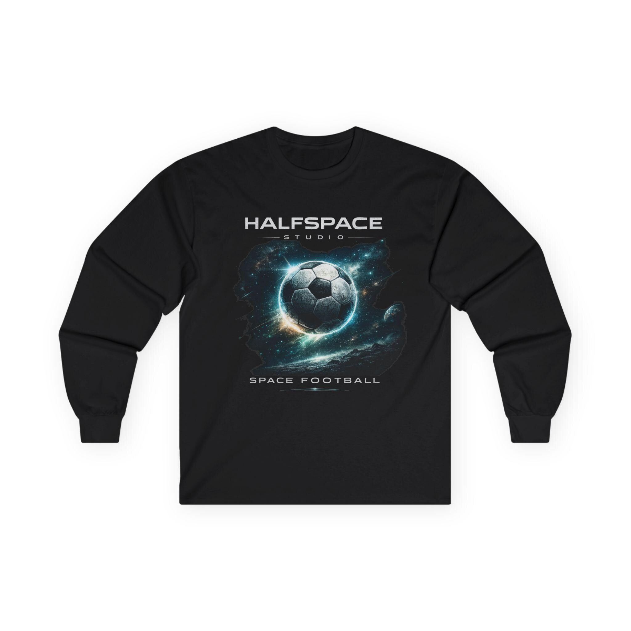 HalfSpace Studio Space Football Long Sleeve Tee | Soccer Planet Graphic-HalfSpace Studio