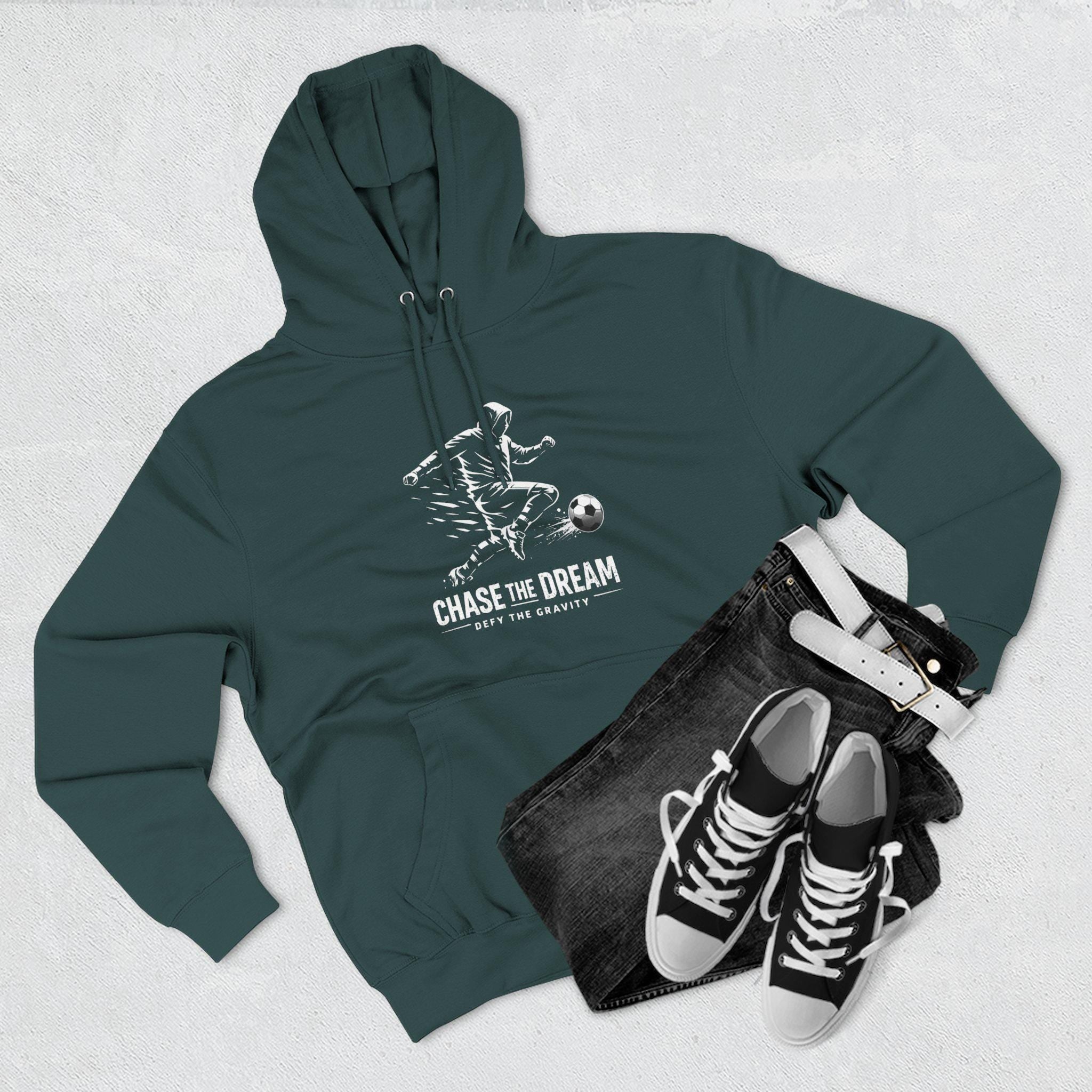 Chase The Dream Soccer Player hoodie | Three-Panel Fleece Hoodie | HalfSpace Studio branding | Streetwear Minimal