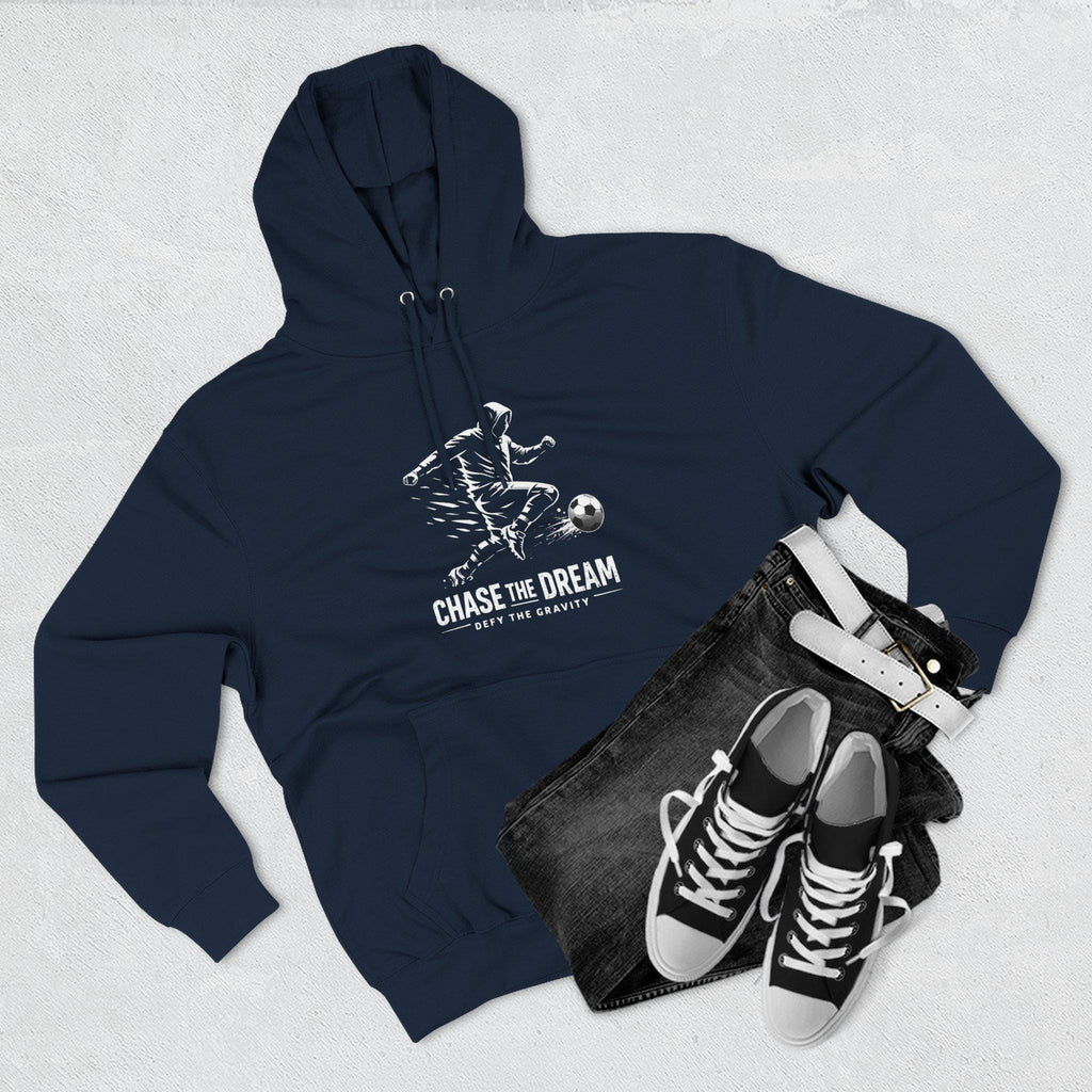 Chase The Dream Soccer Player hoodie | Three-Panel Fleece Hoodie | HalfSpace Studio branding | Streetwear Minimal