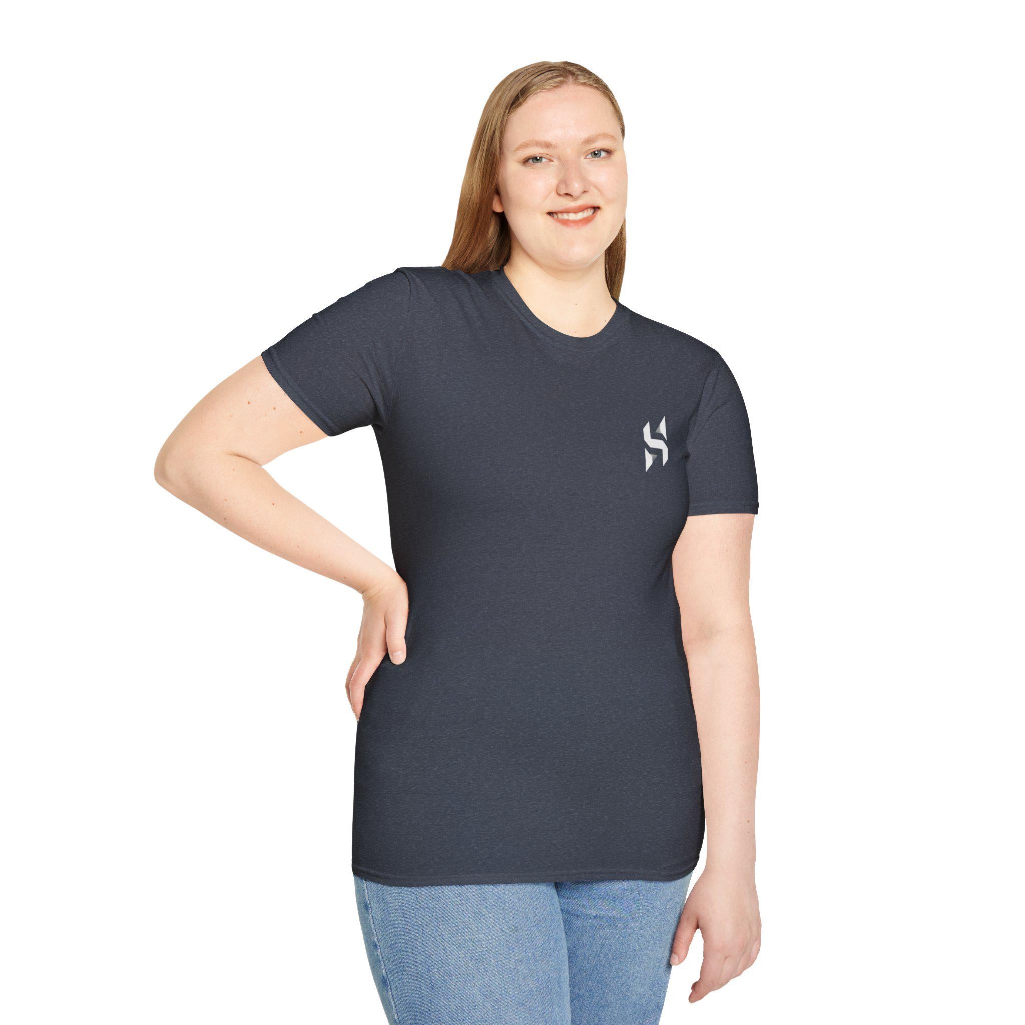 Geometric HS Logo T-Shirt | Minimal Chest Emblem, Monochrome Streetwear | HalfSpace Studio Branding