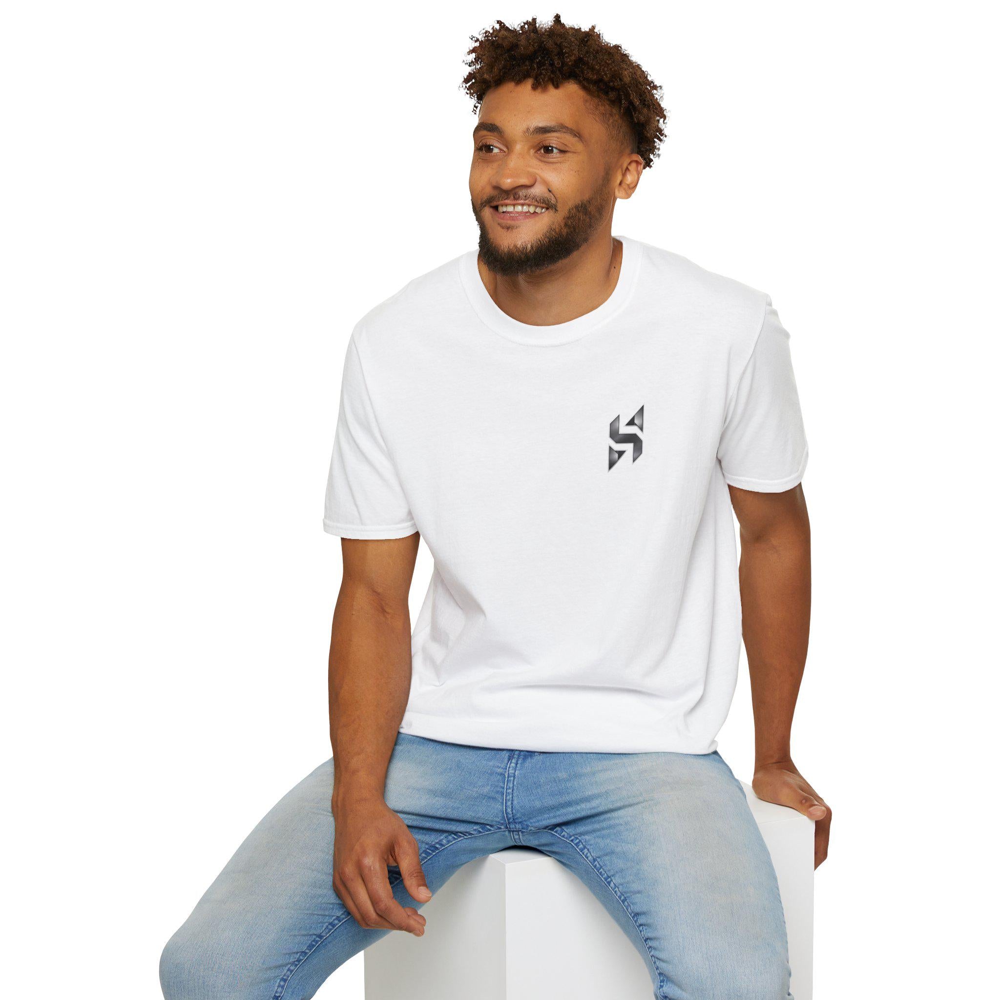 Geometric HS Logo T-Shirt | Minimal Chest Emblem, Monochrome Streetwear | HalfSpace Studio Branding
