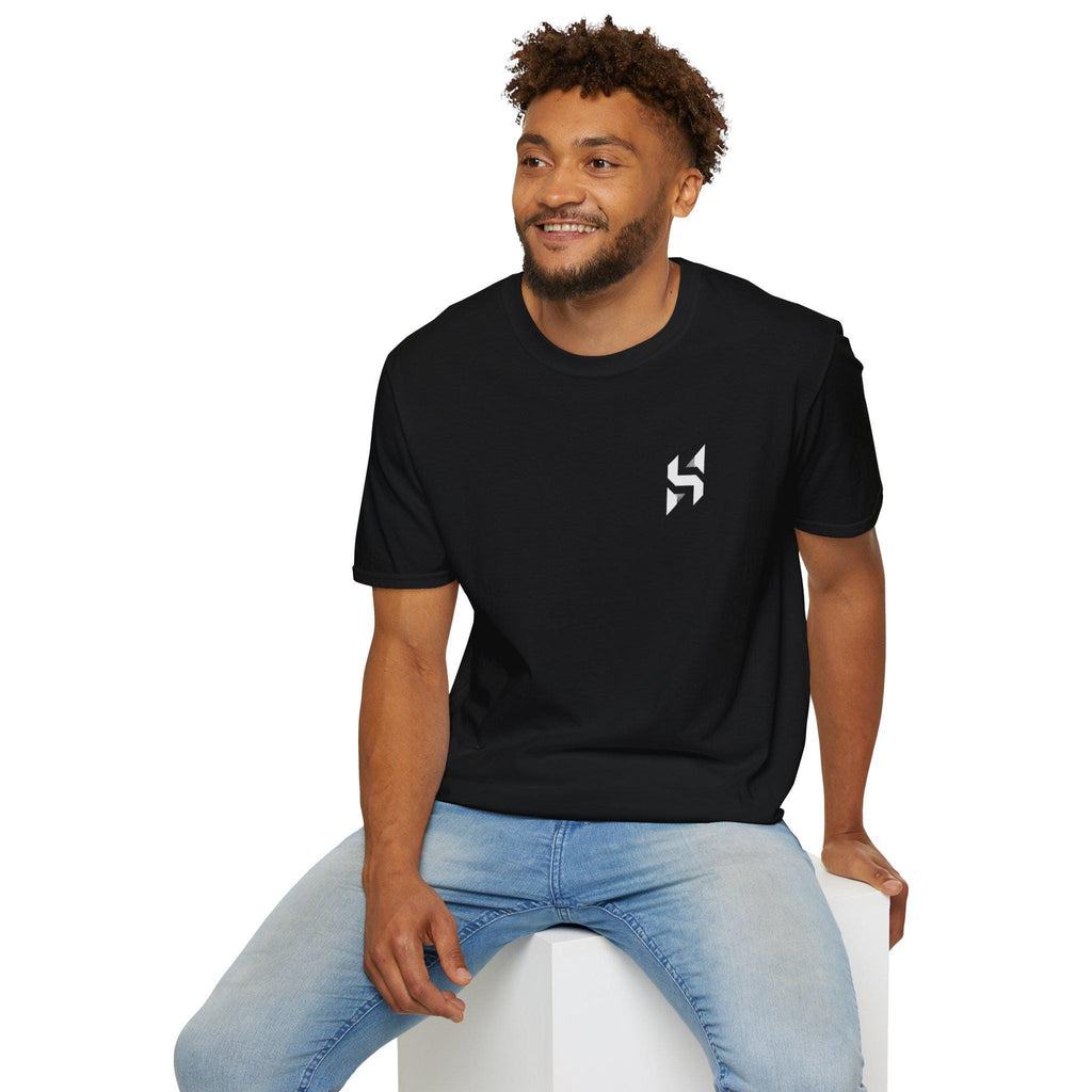 Geometric HS Logo T-Shirt | Minimal Chest Emblem, Monochrome Streetwear | HalfSpace Studio Branding