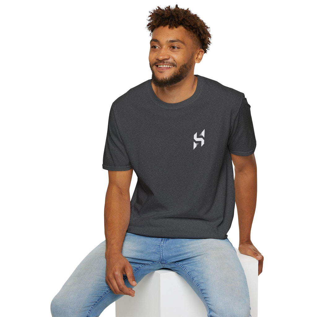 Geometric HS Logo T-Shirt | Minimal Chest Emblem, Monochrome Streetwear | HalfSpace Studio Branding