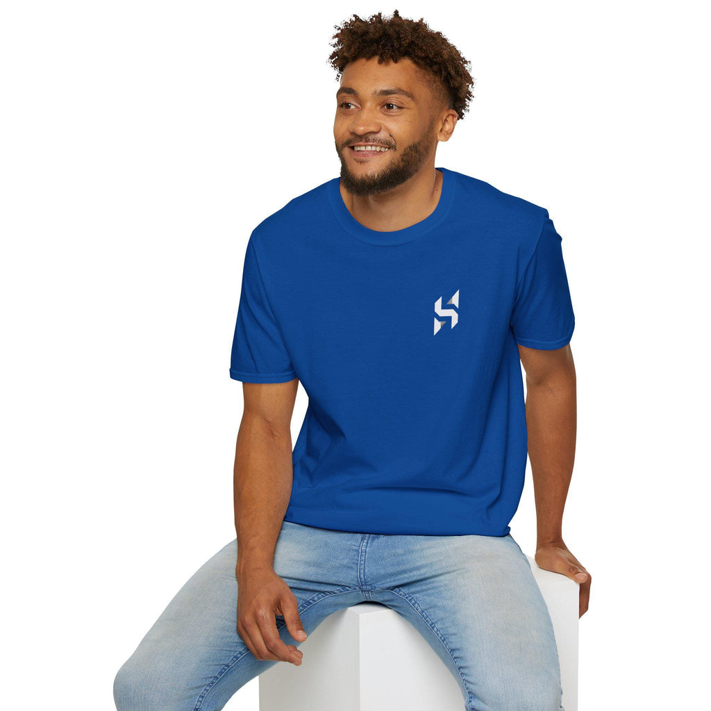 Geometric HS Logo T-Shirt | Minimal Chest Emblem, Monochrome Streetwear | HalfSpace Studio Branding