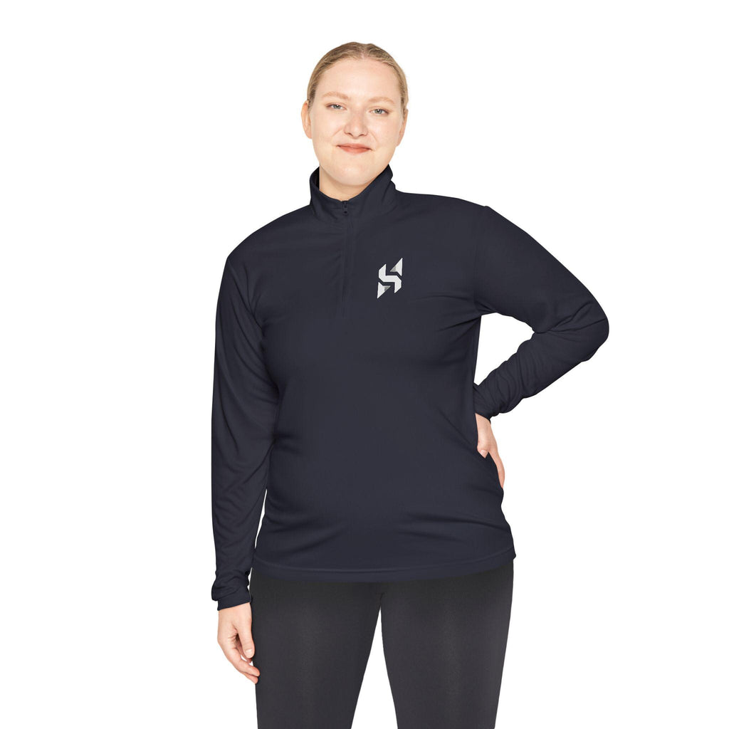 Minimal Geometric Logo Quarter-Zip Pullover | Small Chest Emblem | Streetwear | Athleticwear | HalfSpace Studio Branding