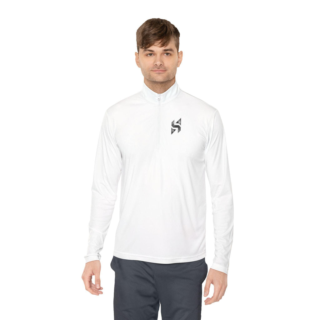 Minimal Geometric Logo Quarter-Zip Pullover | Small Chest Emblem | Streetwear | Athleticwear | HalfSpace Studio Branding