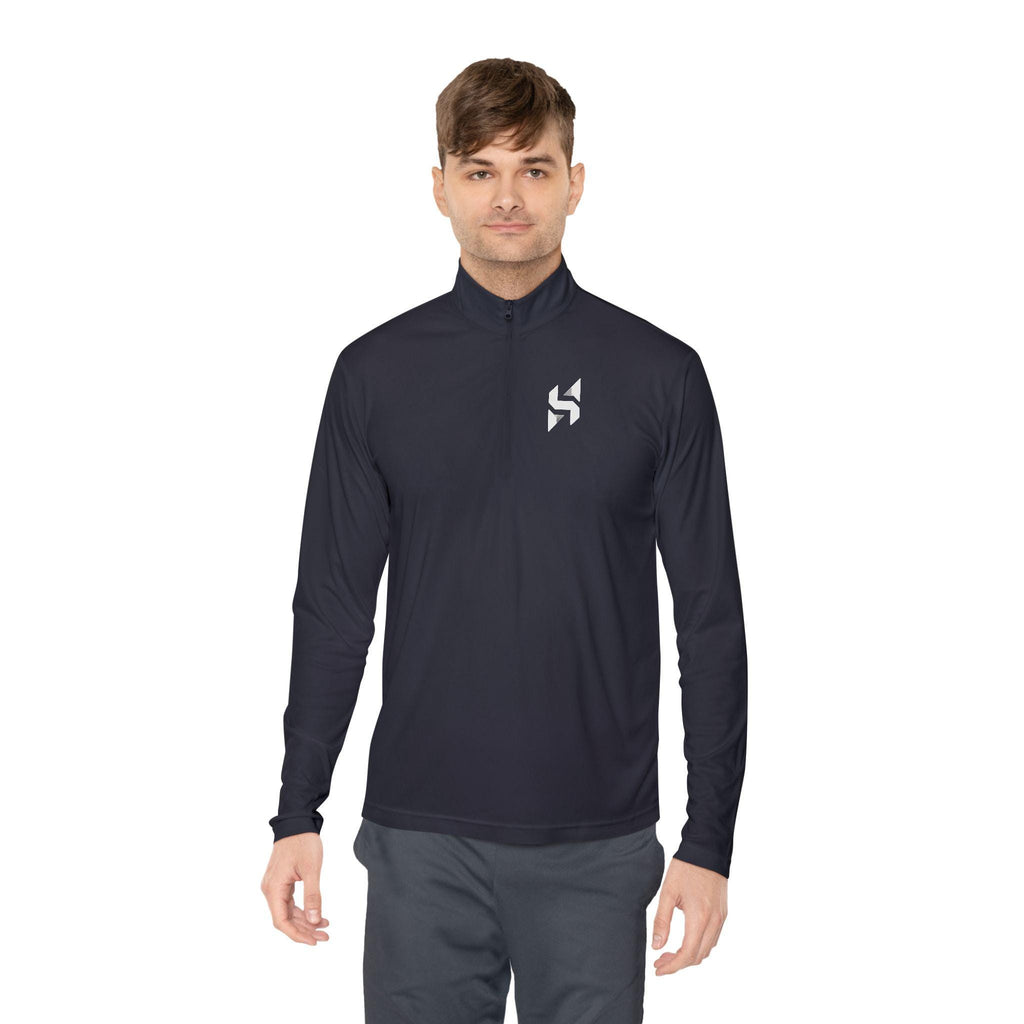 Minimal Geometric Logo Quarter-Zip Pullover | Small Chest Emblem | Streetwear | Athleticwear | HalfSpace Studio Branding