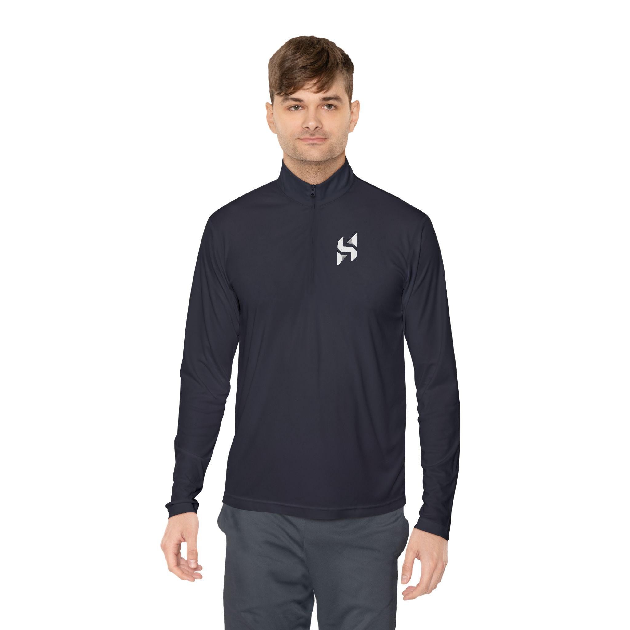 Minimal Geometric Logo Quarter-Zip Pullover | Small Chest Emblem | Streetwear | Athleticwear | HalfSpace Studio Branding