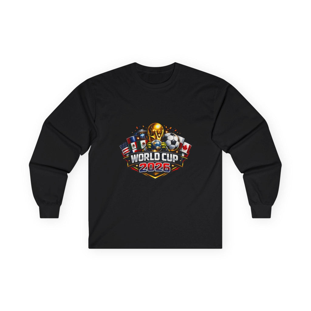 World Cup 2026 Long Sleeve Soccer Tee | Vintage Feel Cotton, Flags, Trophy