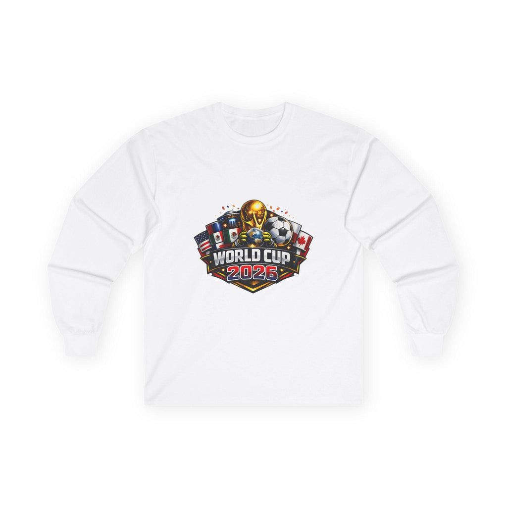 World Cup 2026 Long Sleeve Soccer Tee | Vintage Feel Cotton, Flags, Trophy